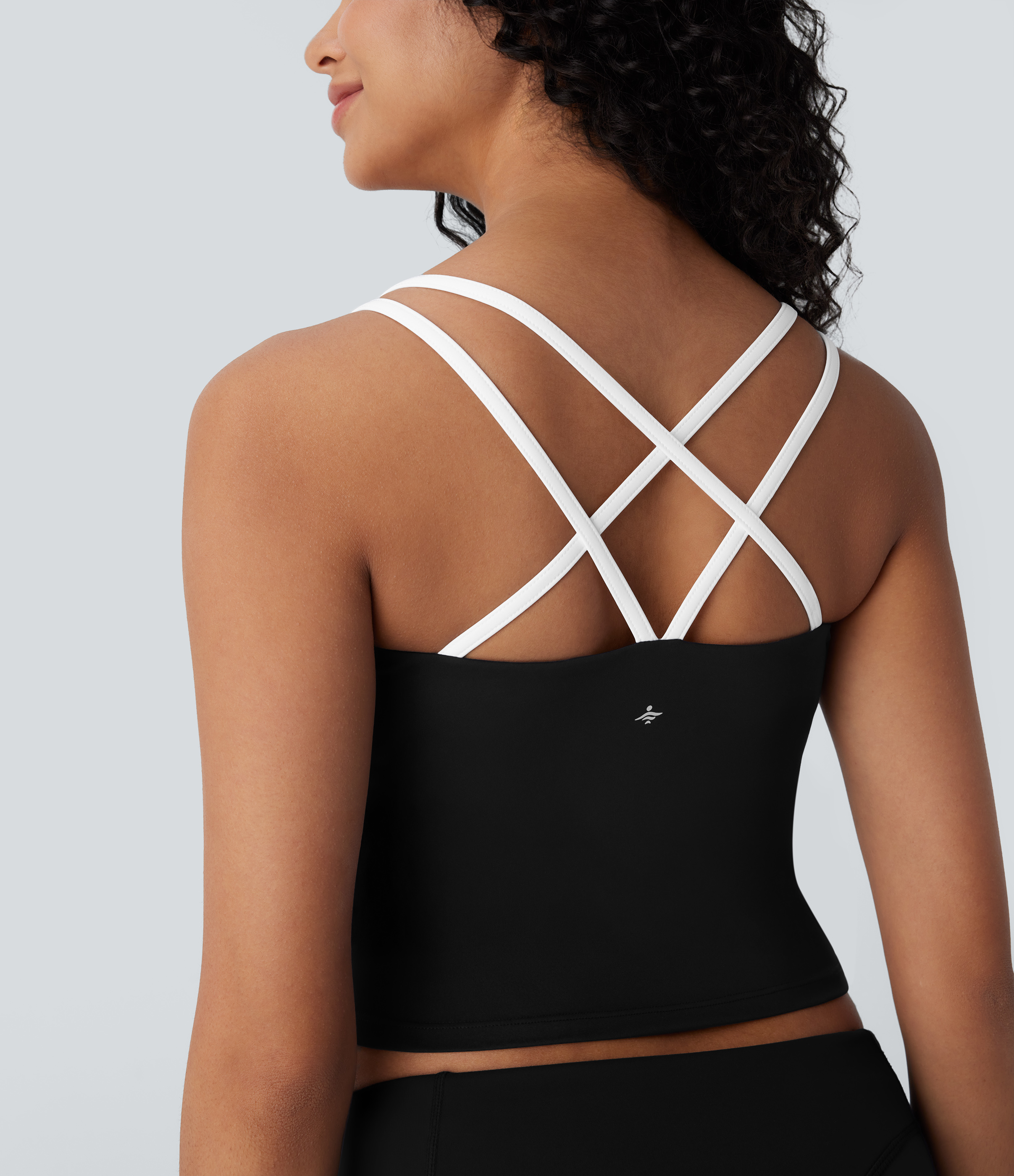 Halara Softlyzeroв„ў QuickDry Crisscross Backless Color Block Skinny Cropped Quick Dry Yoga Cami Top Tank Top - Black - M golf tops halter top 