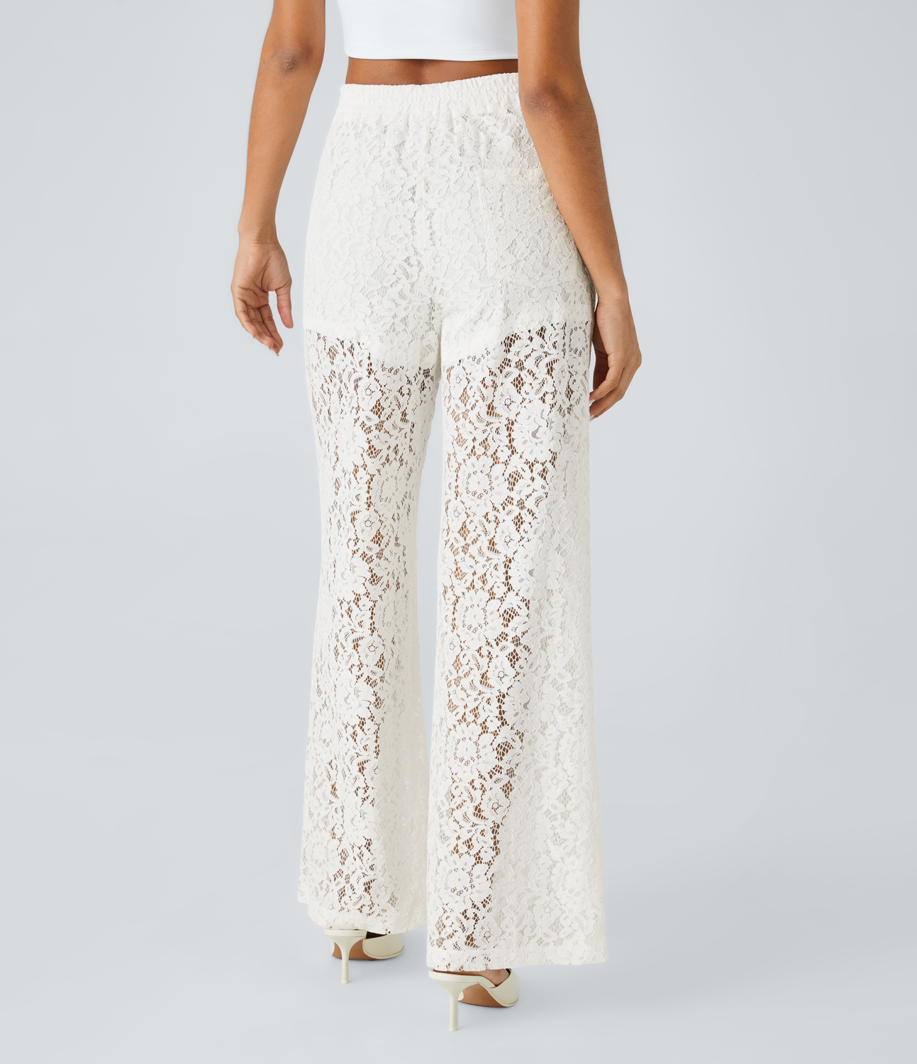

Halara High Waisted Invisible Zipper Back Side Pocket 2-in-1 Straight Leg Lace Casual Pants - White -  sweatpants jogger pants