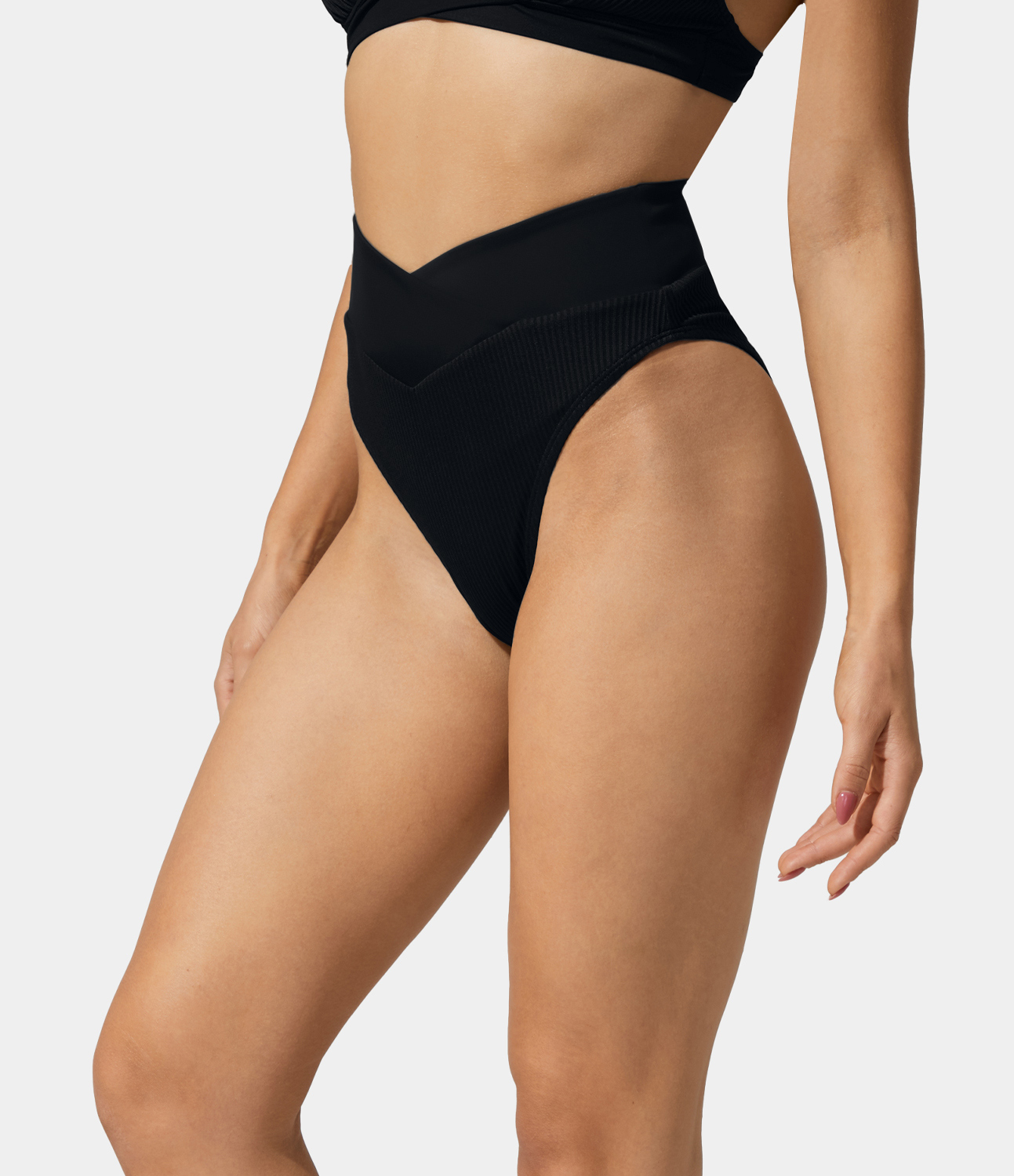 

Halara High Waisted Crossover Contrast Bikini Bottom Swimsuit - Black