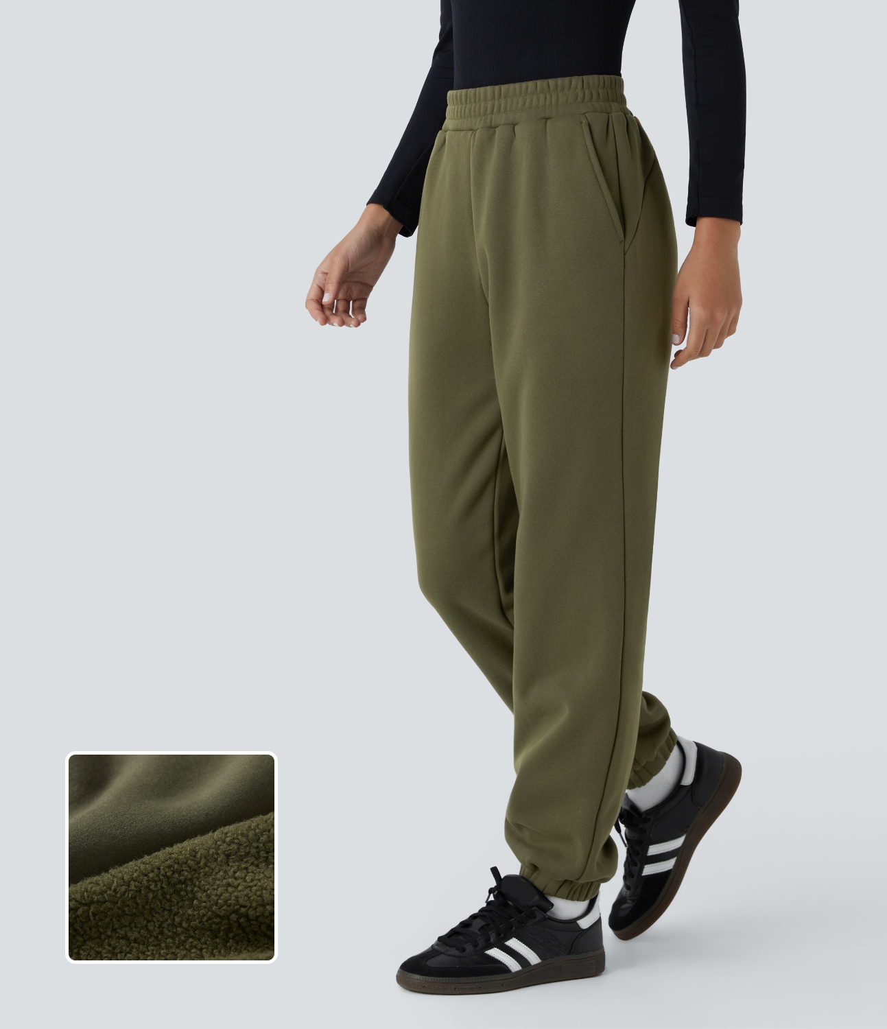 Halara Mid Rise Side Pocket Thermal Casual Joggers  - Wood Green - M(regular) 