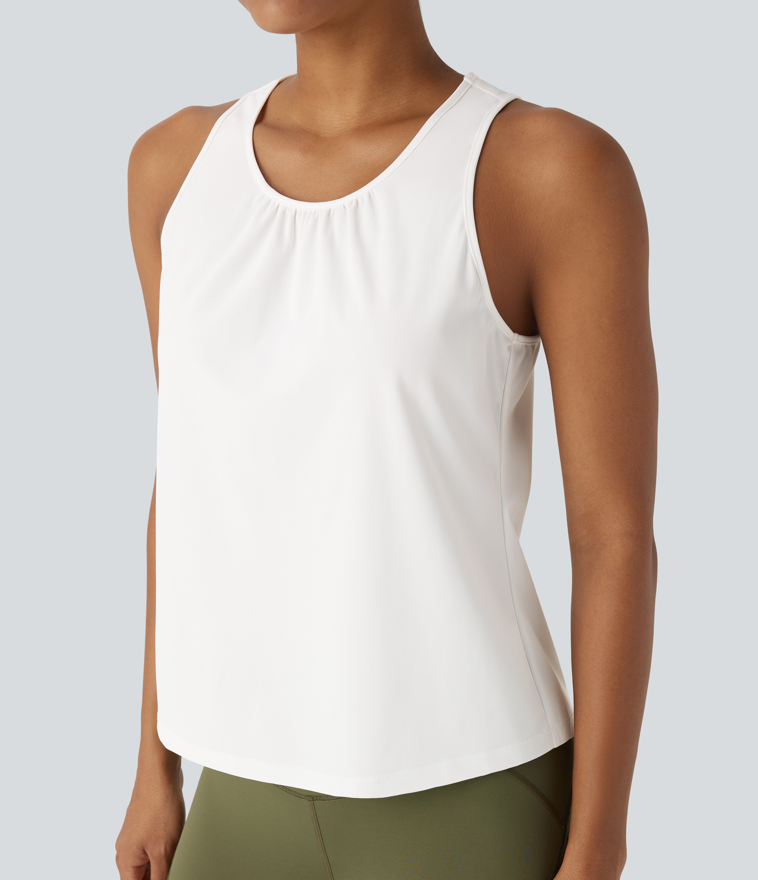 Halara Racerback Curved Hem Quick Dry Running Tank Top-UPF50+ Tank Top - White - XS golf tops halter top tunic tops sleeveless tops 