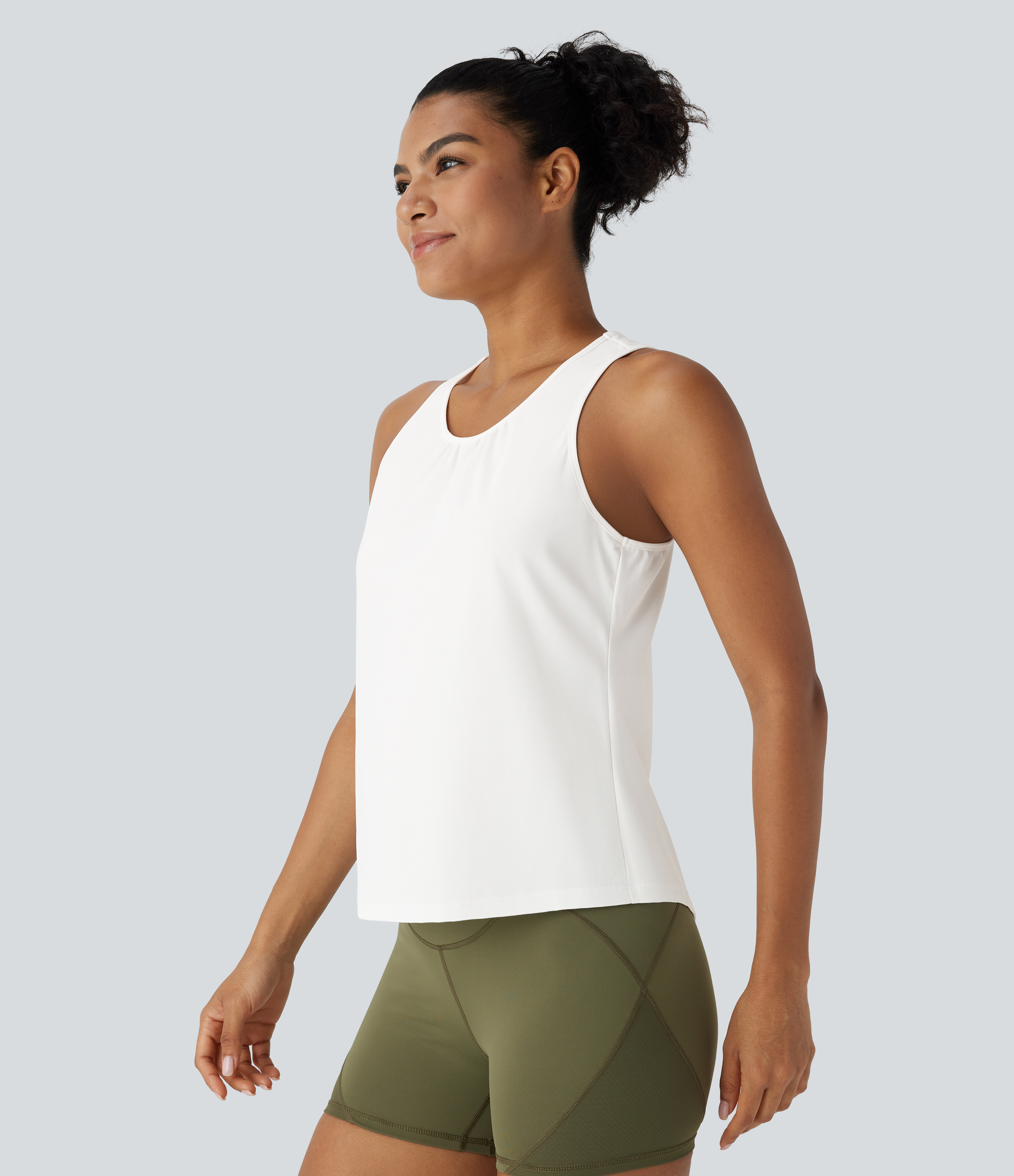 Halara Racerback Curved Hem Quick Dry Running Tank Top-UPF50+ Tank Top - White - XS golf tops halter top tunic tops sleeveless tops 