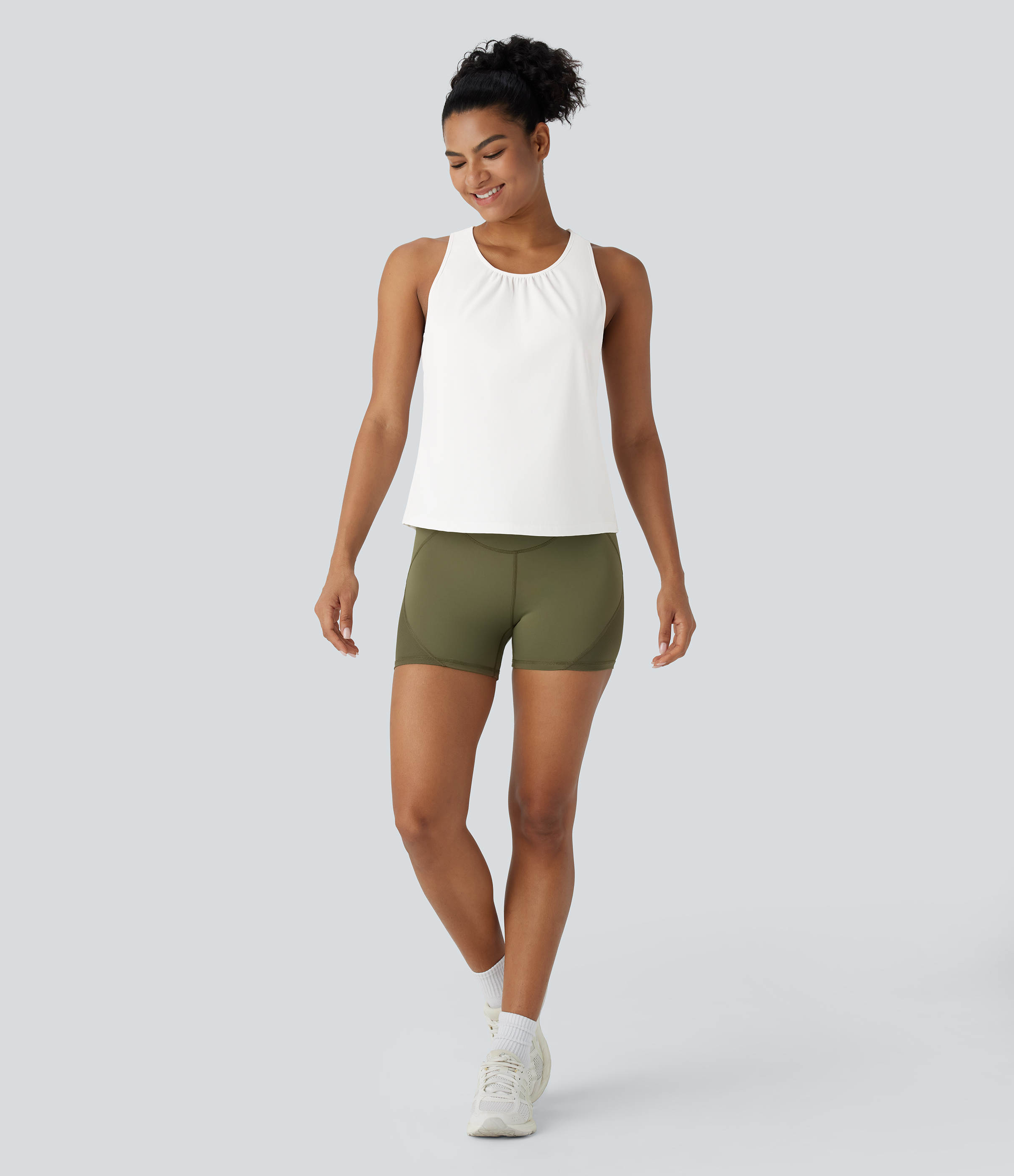 Halara Racerback Curved Hem Quick Dry Running Tank Top-UPF50+ Tank Top - White - XS golf tops halter top tunic tops sleeveless tops 