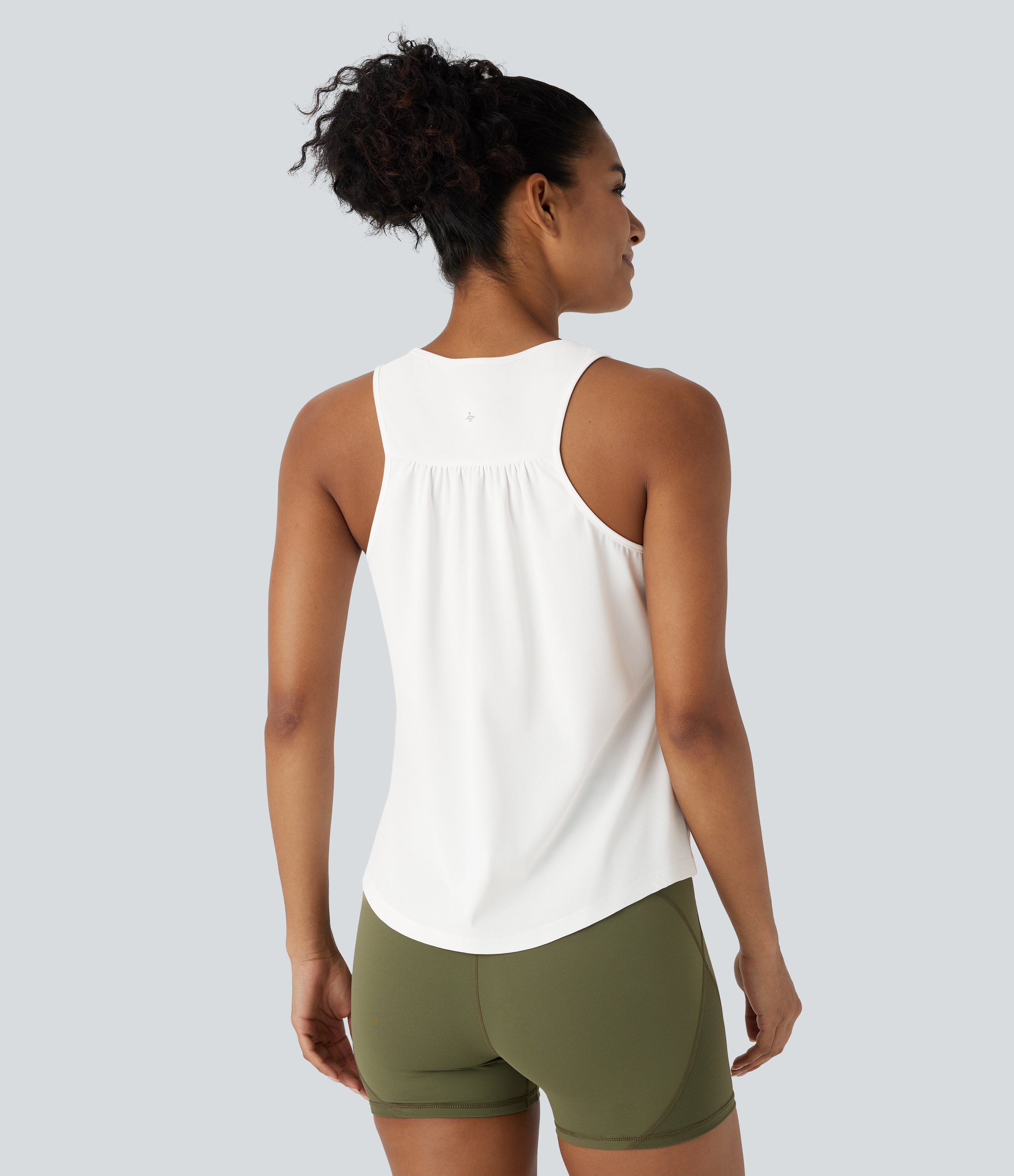 Halara Racerback Curved Hem Quick Dry Running Tank Top-UPF50+ Tank Top - White - XS golf tops halter top tunic tops sleeveless tops 