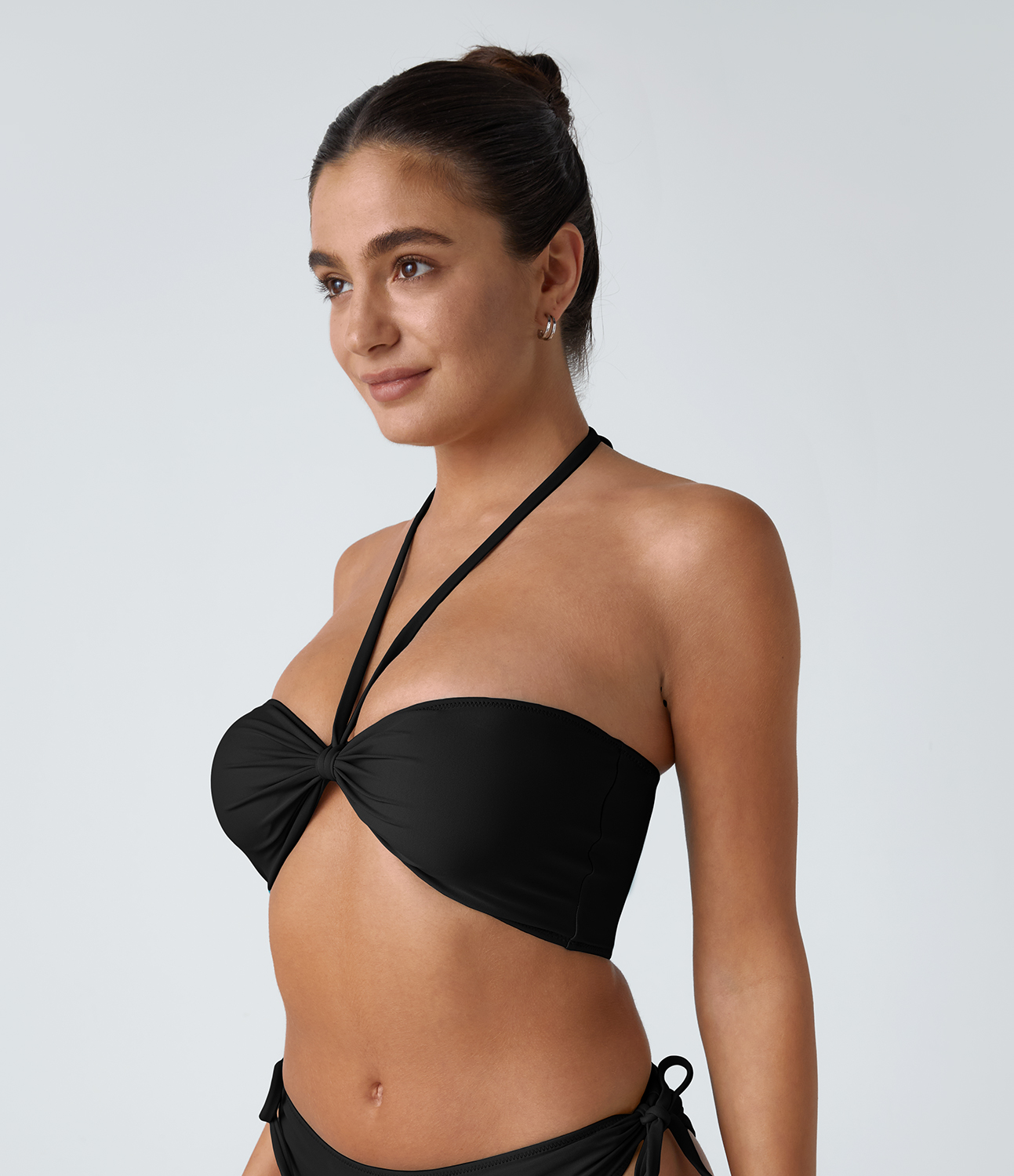 Halara Removable Strap Halter Bikini Top Swimsuit  - Black - L 