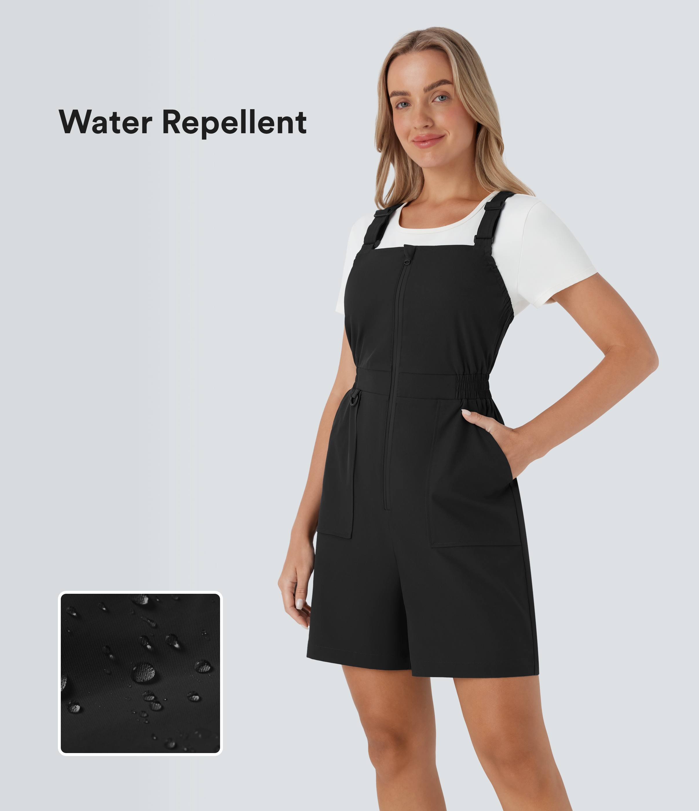 Water Repellent Wear-Resistant Zipper Pockets Camping Short Overalls