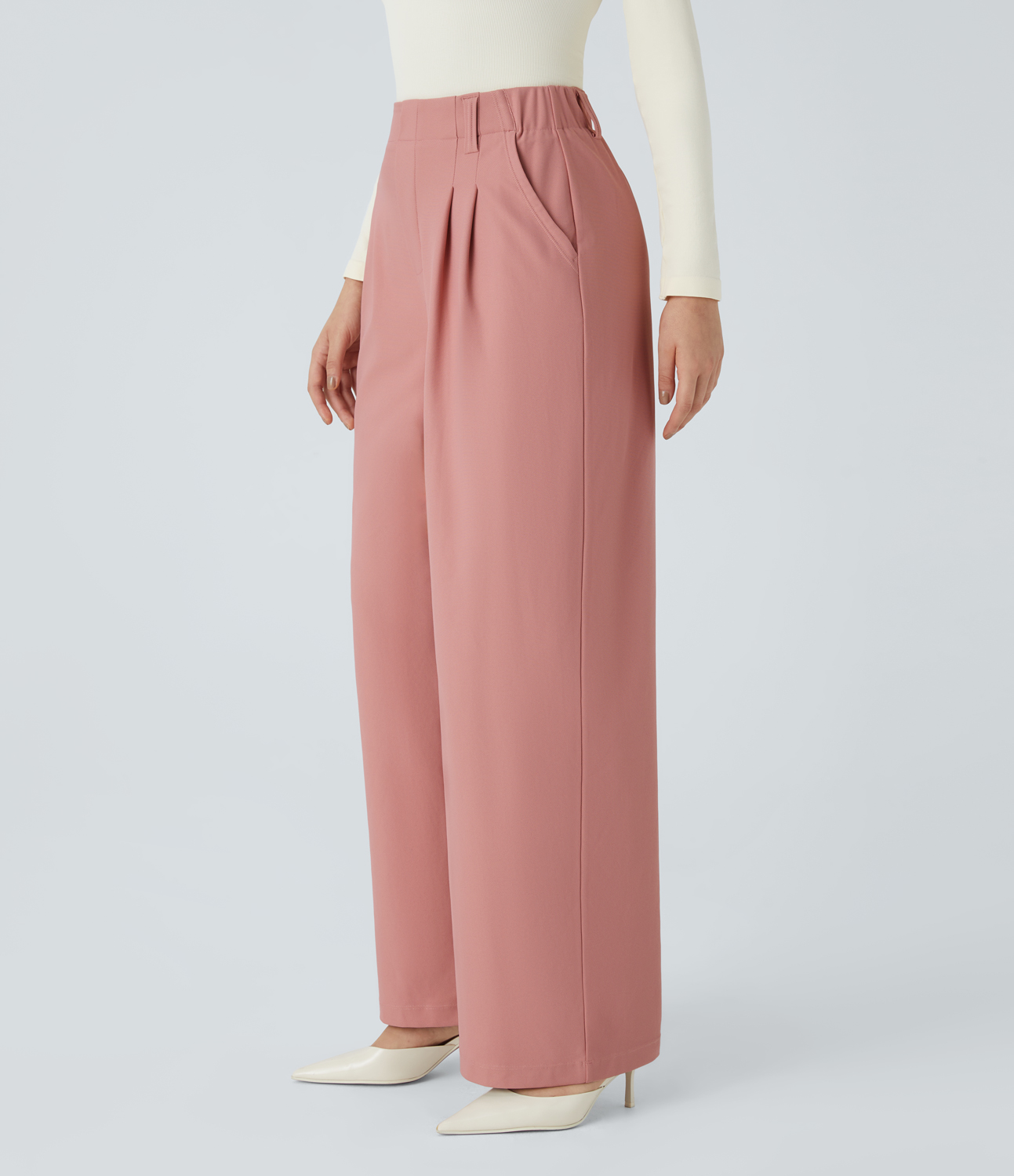 Halara HalaraFlexв„ў High Waisted Plicated Side Pocket Wide Leg Twill Work Pants  - Rosette - M(regular) sweatpants jogger pants 