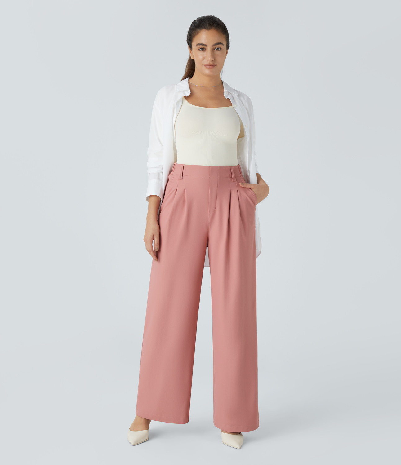 Halara HalaraFlexв„ў High Waisted Plicated Side Pocket Wide Leg Twill Work Pants  - Rosette - M(regular) sweatpants jogger pants 