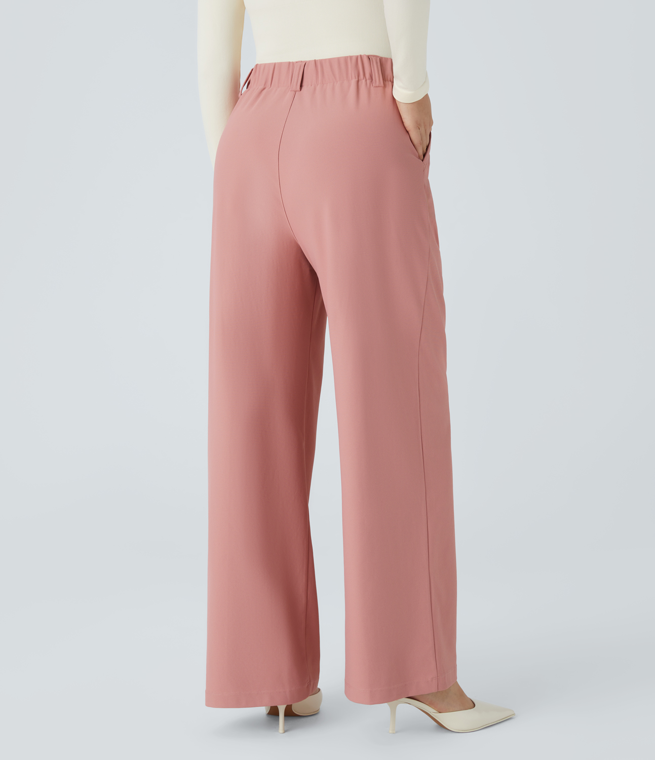 Halara HalaraFlexв„ў High Waisted Plicated Side Pocket Wide Leg Twill Work Pants  - Rosette - M(regular) sweatpants jogger pants 
