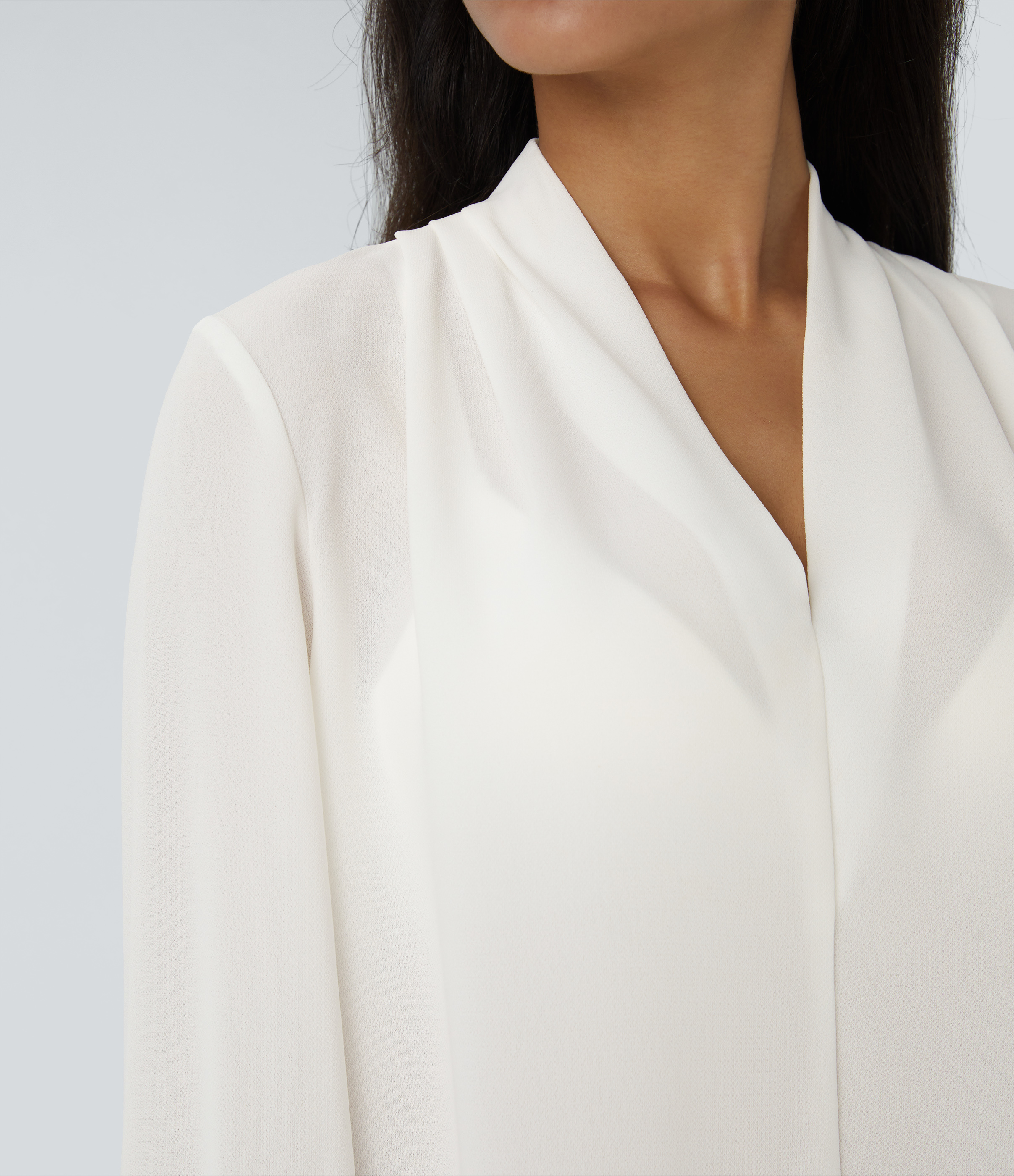 Halara V Neck Plicated Long Sleeve Work Blouse  - White - XS 