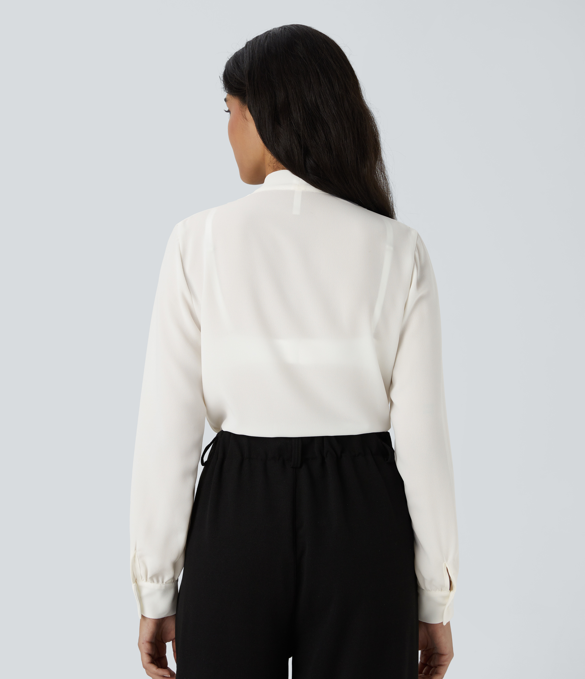 Halara V Neck Plicated Long Sleeve Work Blouse  - White - XS 
