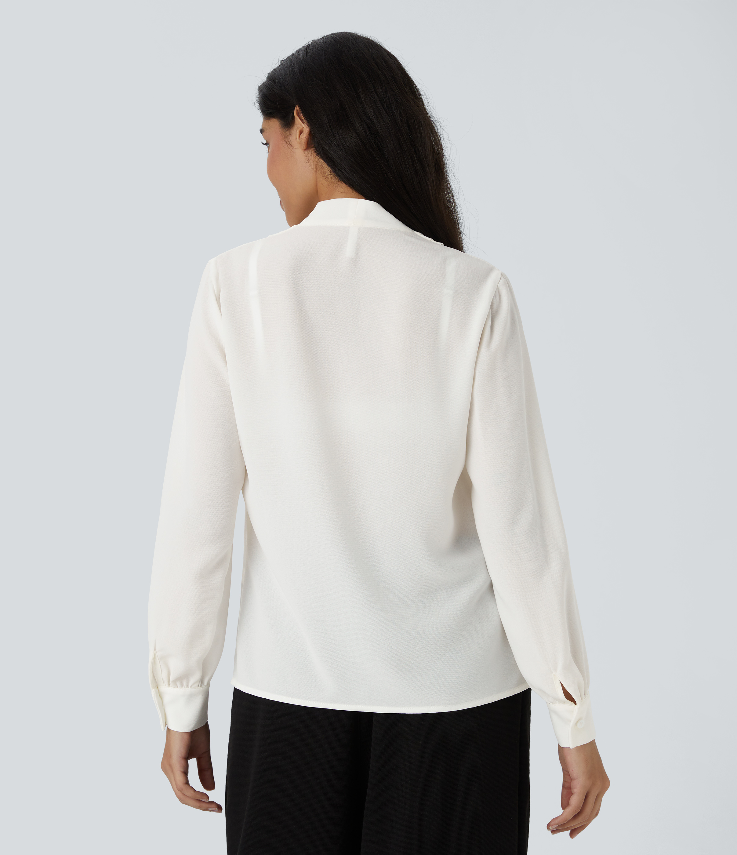 Halara V Neck Plicated Long Sleeve Work Blouse  - White - XS 