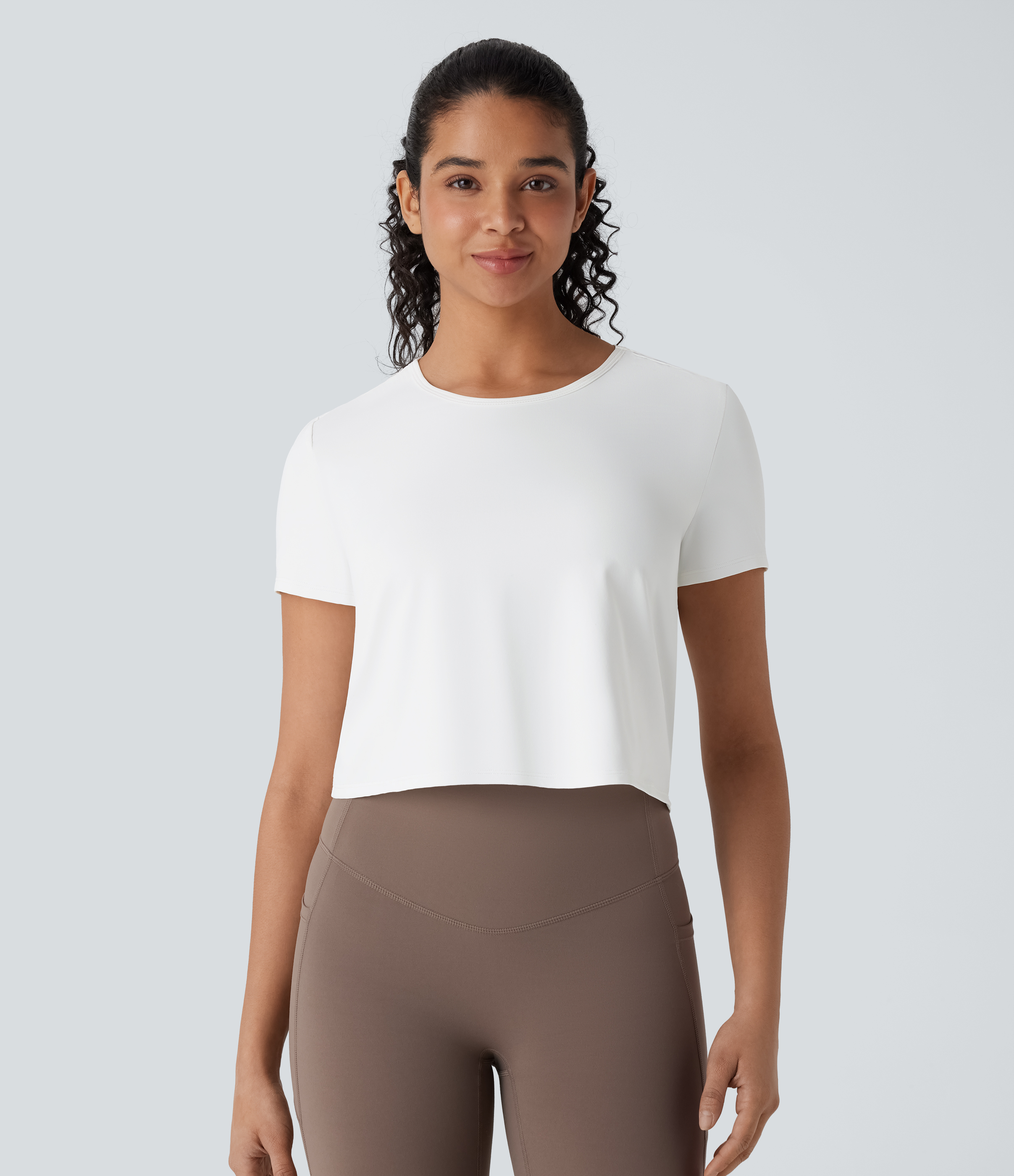 Halara Cut Out Twisted Cropped Hiking Sports Top-UPF40+  - White - XL 