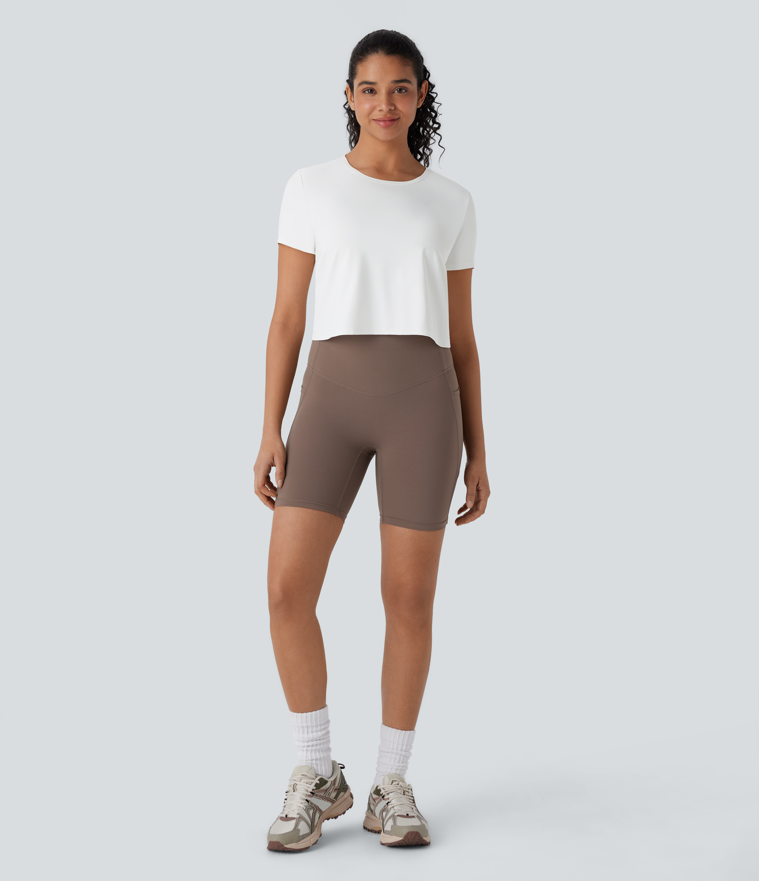 Halara Cut Out Twisted Cropped Hiking Sports Top-UPF40+  - White - XL 