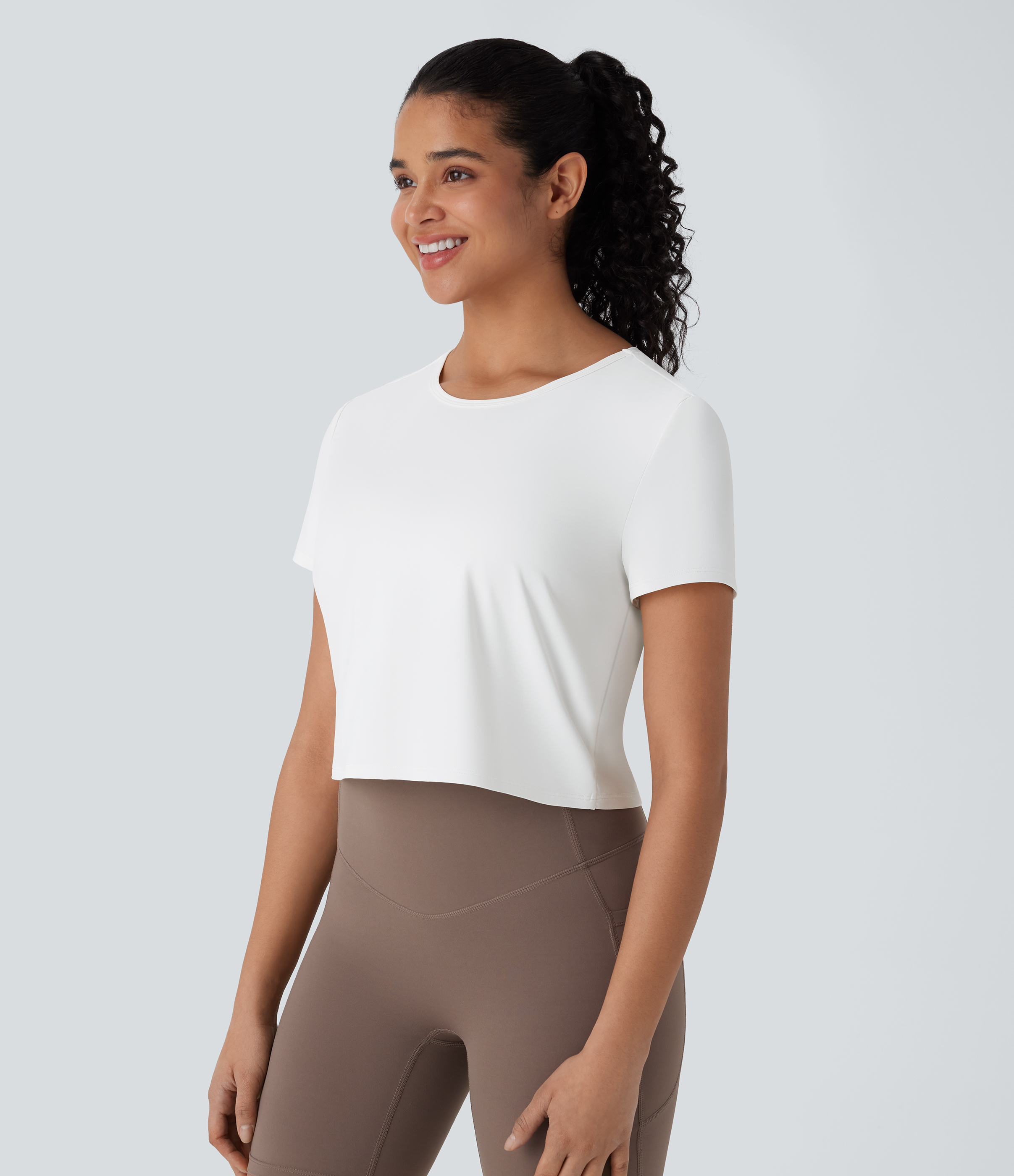 Halara Cut Out Twisted Cropped Hiking Sports Top-UPF40+  - White - XL 