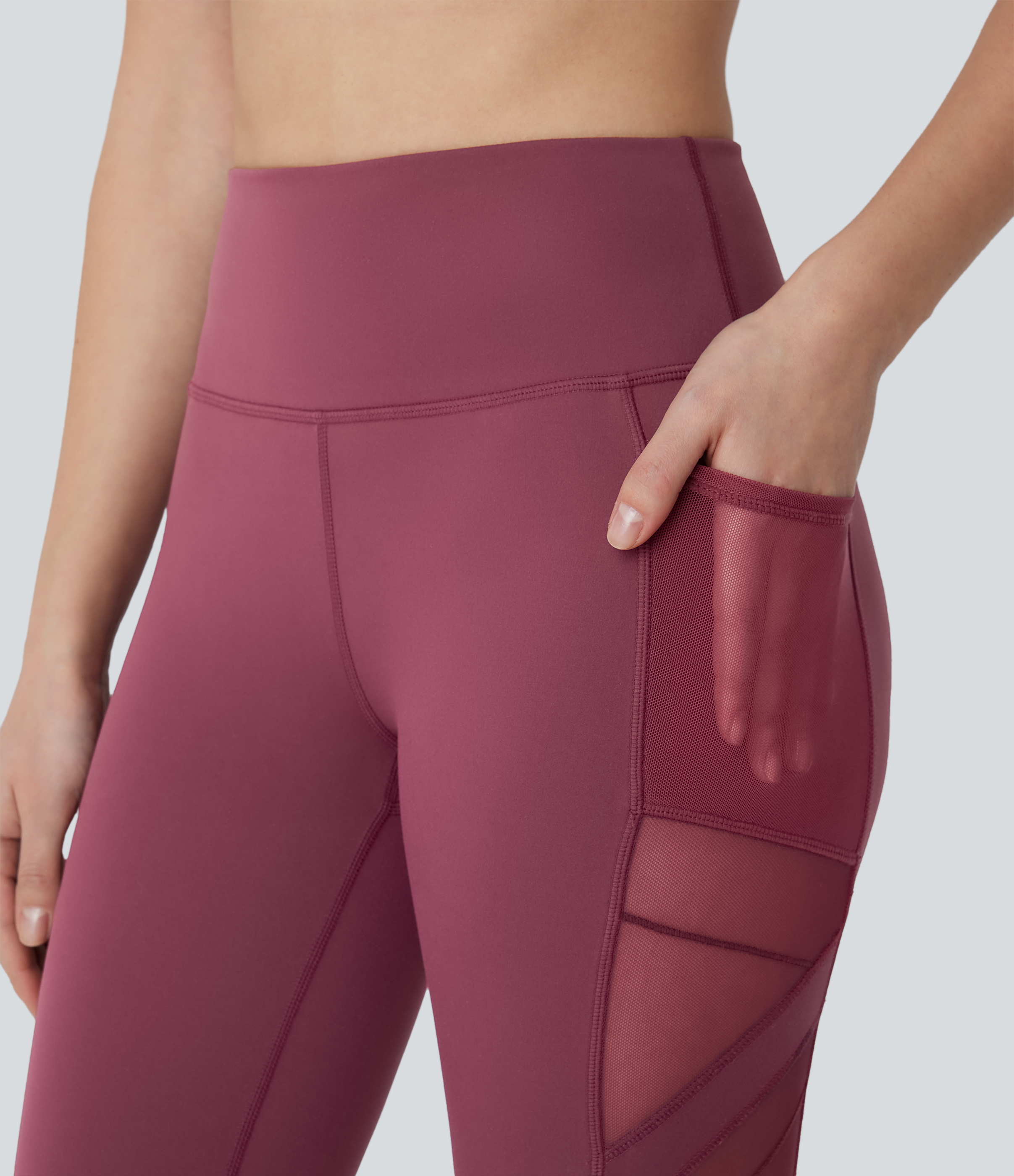 Halara  High Waisted Side Pocket Contrast Mesh 7/8 Yoga Leggings  - Red Mahogany - S(7/8) gym leggings leggings with pockets 
