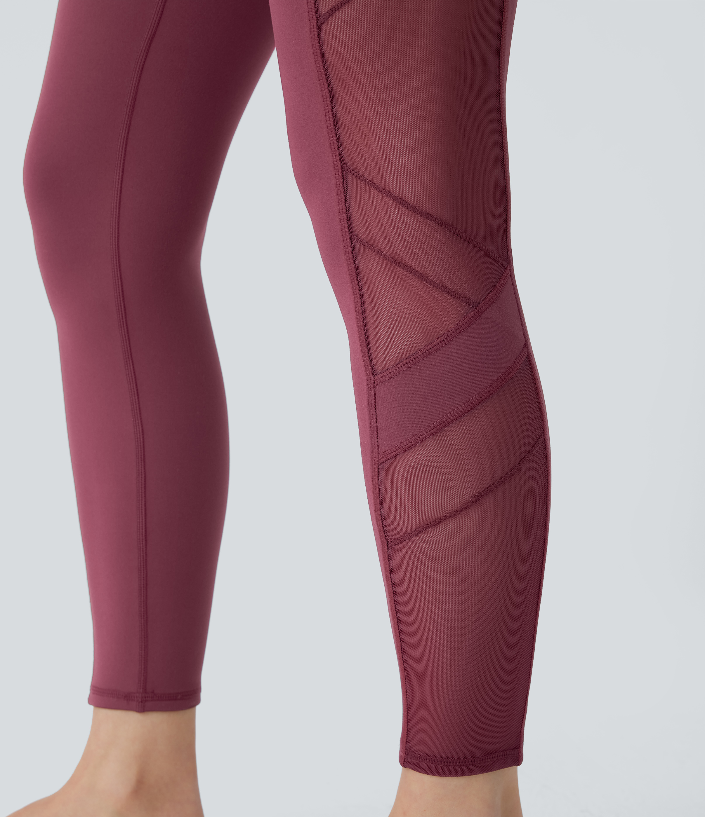 Halara  High Waisted Side Pocket Contrast Mesh 7/8 Yoga Leggings  - Red Mahogany - S(7/8) gym leggings leggings with pockets 