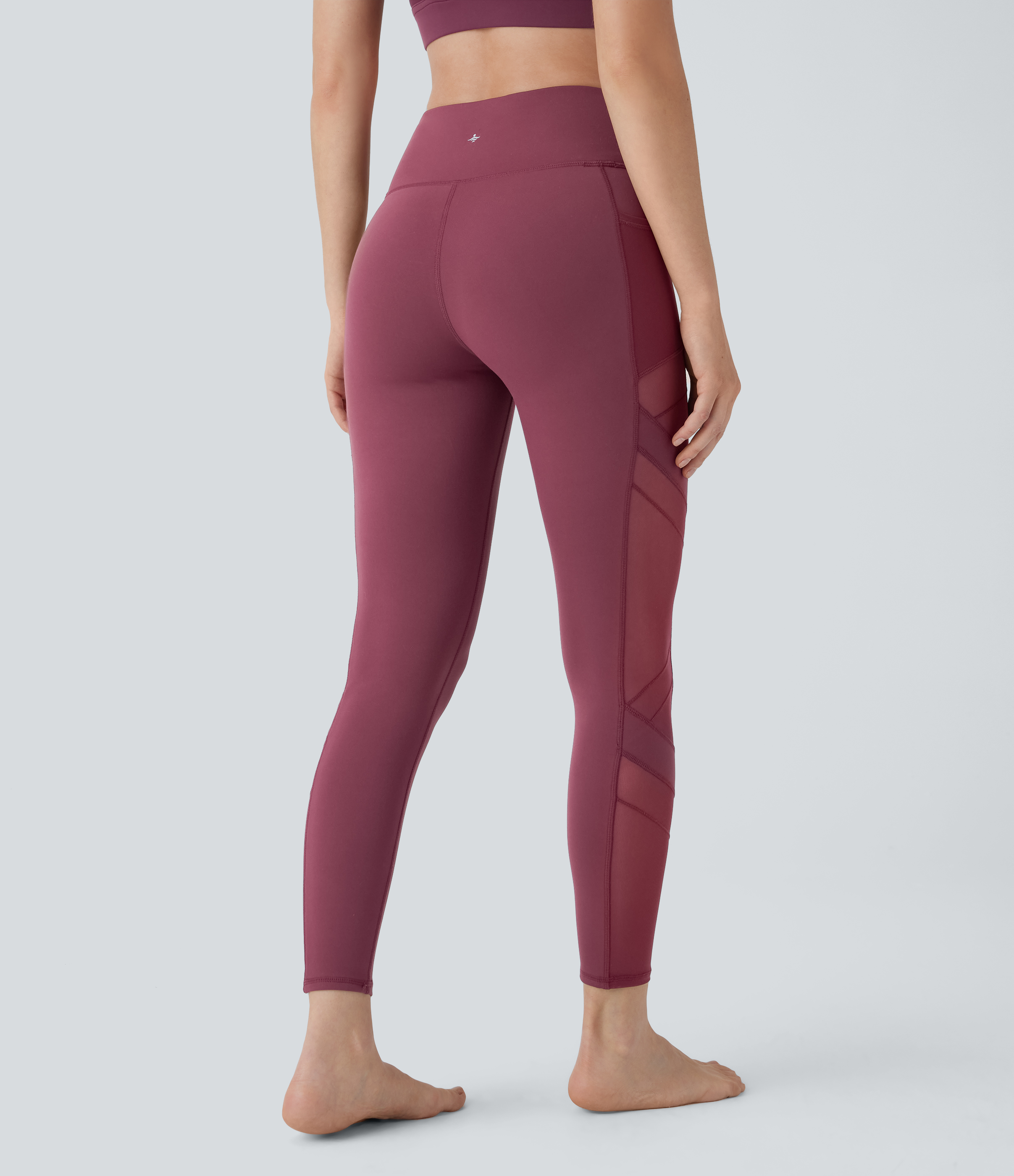 Halara  High Waisted Side Pocket Contrast Mesh 7/8 Yoga Leggings  - Red Mahogany - S(7/8) gym leggings leggings with pockets 