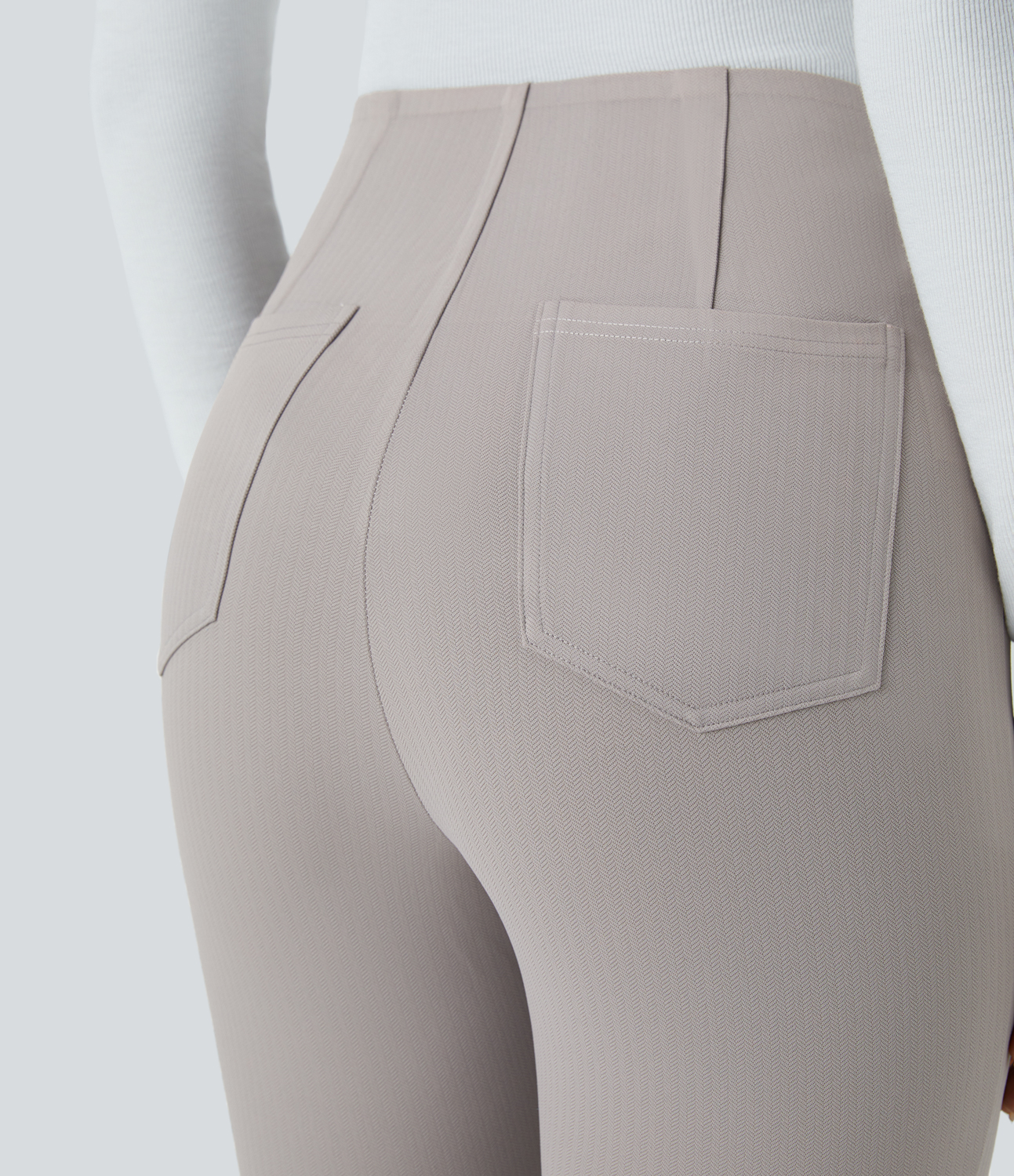 Halara Halara Flexв„ў Super High Waisted Back Side Pocket Herringbone Skinny Work Pants  - Mink Ash - S(regular) sweatpants jogger pants 