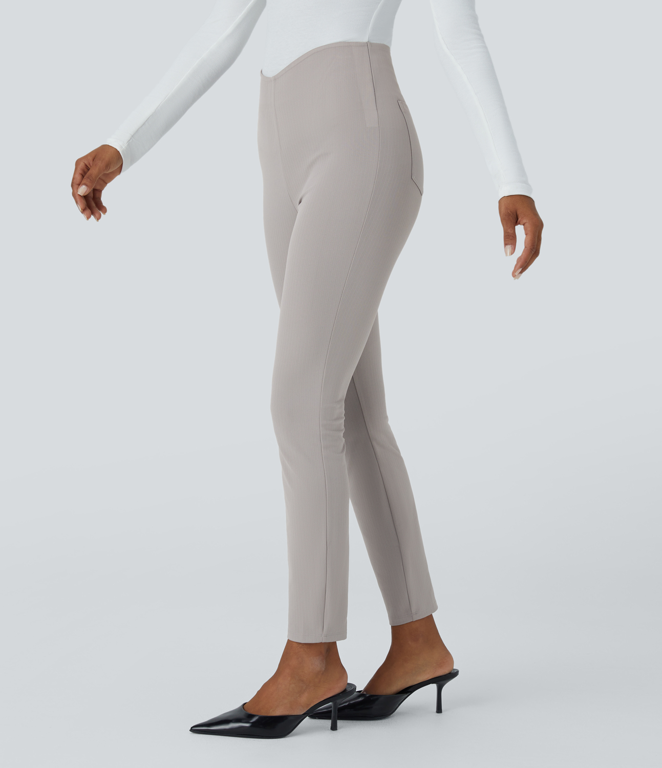 Halara Halara Flexв„ў Super High Waisted Back Side Pocket Herringbone Skinny Work Pants  - Mink Ash - S(regular) sweatpants jogger pants 