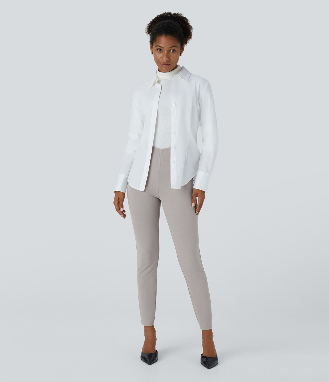 Halara Halara Flexв„ў Super High Waisted Back Side Pocket Herringbone Skinny Work Pants  - Mink Ash - S(regular) sweatpants jogger pants 