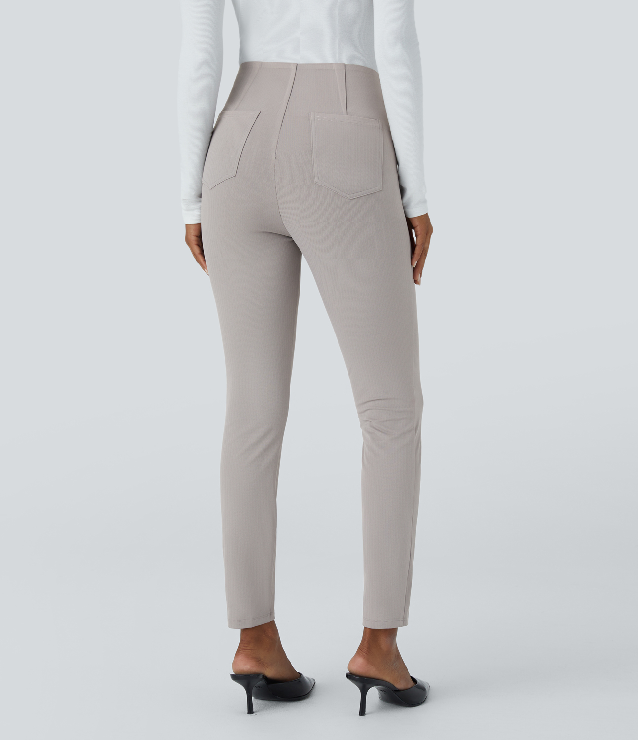 Halara Halara Flexв„ў Super High Waisted Back Side Pocket Herringbone Skinny Work Pants  - Mink Ash - S(regular) sweatpants jogger pants 