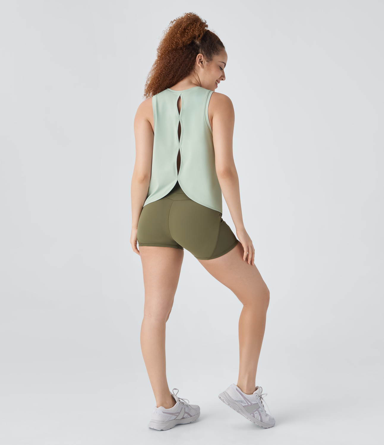 Halara Cut Out Curved Hem Running Tank Top Tank Top - Almost Aqua - L golf tops halter top tunic tops sleeveless tops backless top 