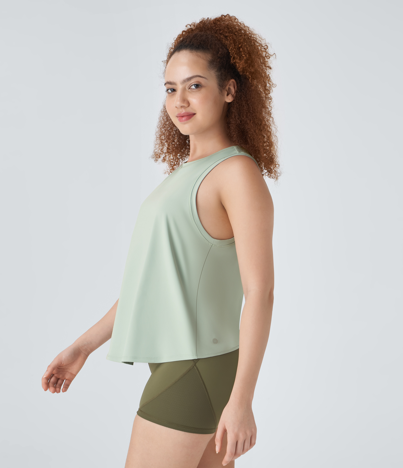 Halara Cut Out Curved Hem Running Tank Top Tank Top - Almost Aqua - L golf tops halter top tunic tops sleeveless tops backless top 