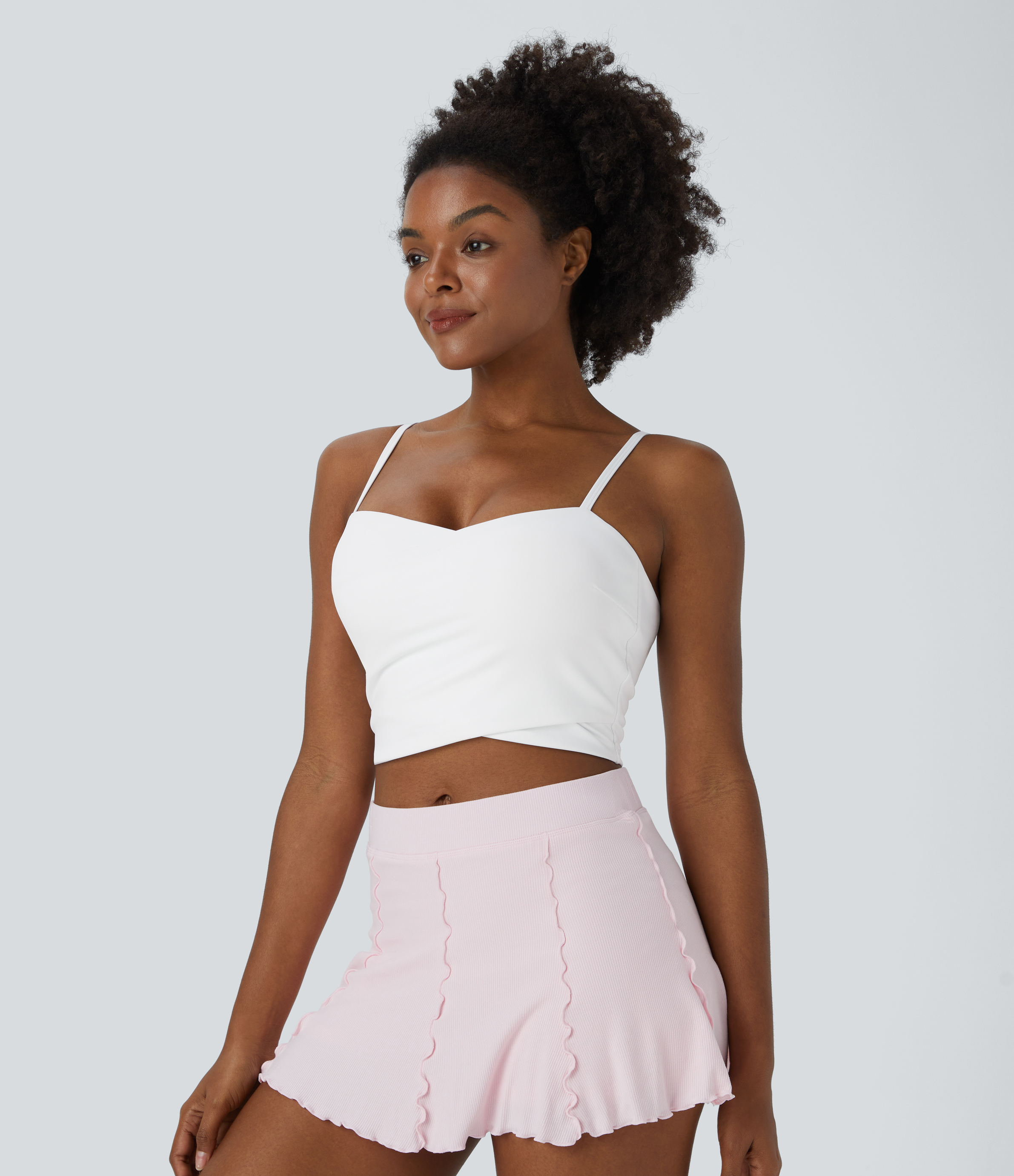 Halara Spaghetti Strap Crossover Plain Cropped Tank Top Tank Top - White - S golf tops halter top tunic tops sleeveless tops backless top 