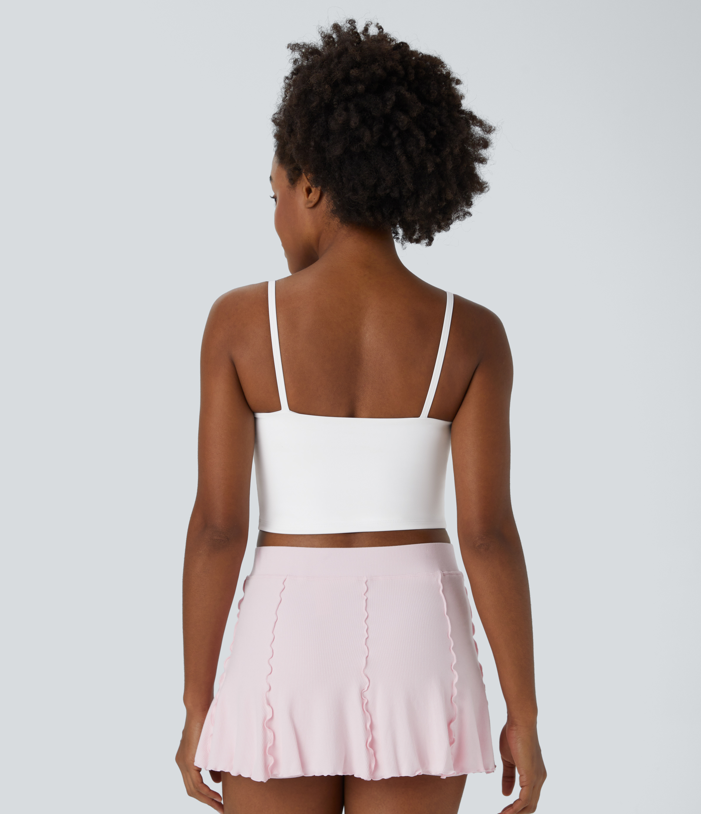 Halara Spaghetti Strap Crossover Plain Cropped Tank Top Tank Top - White - S golf tops halter top tunic tops sleeveless tops backless top 