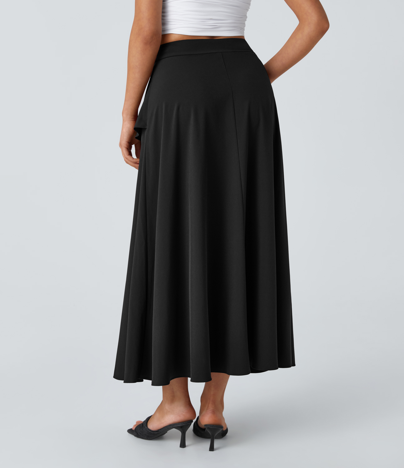 

Halara Breezefulв„ў High Waisted Side Invisible Zipper Asymmetric Ruffle A-Line Quick Dry Midi Casual Skirt - Black