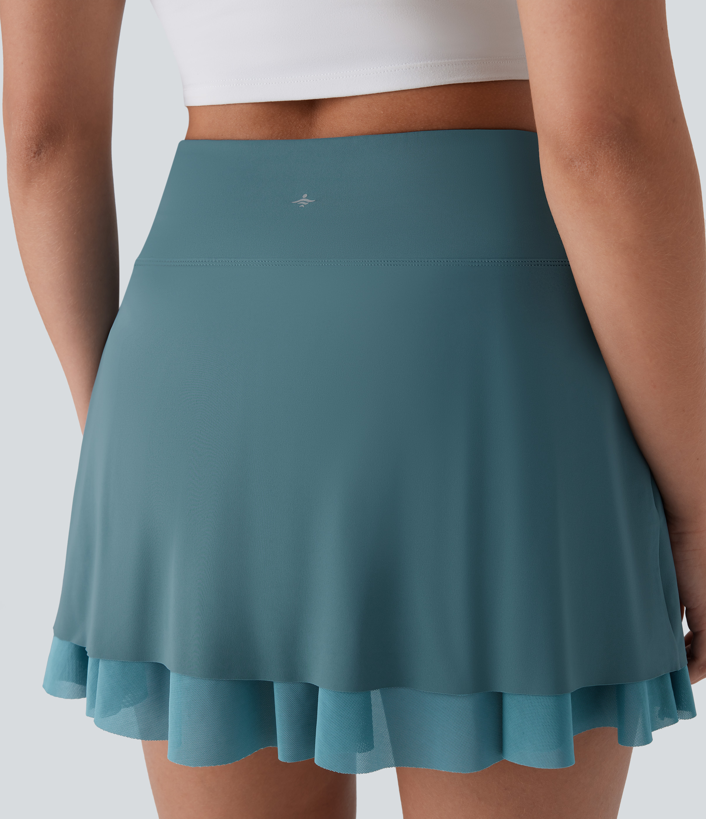 Halara Softlyzeroв„ў Airy High Waisted Contrast Mesh Tiered 2-in-1 Side Pocket Flare Mini Cool Touch Yoga Skirt-UPF50+  - Rock Cyan Blue - L(regular) 