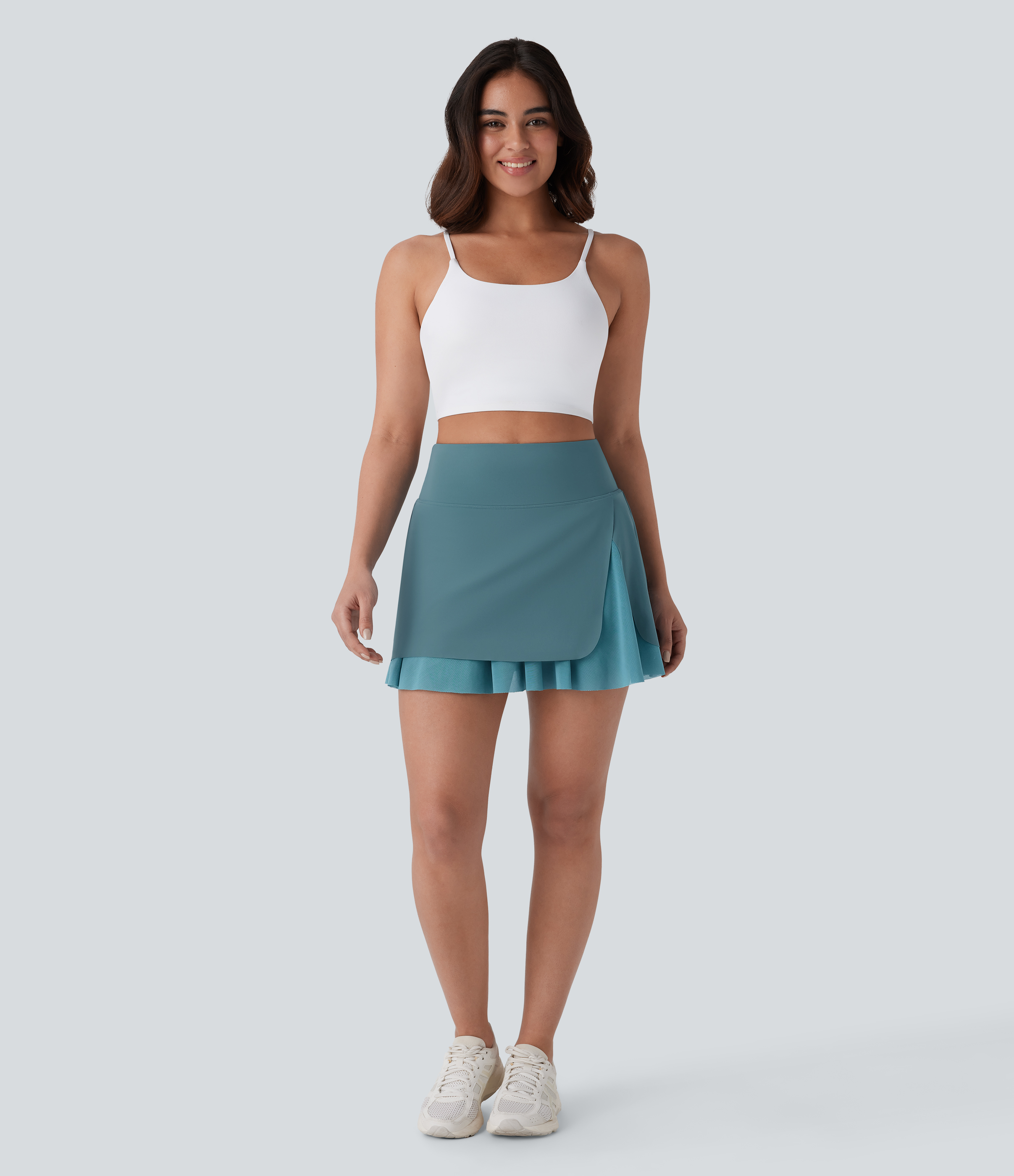 Halara Softlyzeroв„ў Airy High Waisted Contrast Mesh Tiered 2-in-1 Side Pocket Flare Mini Cool Touch Yoga Skirt-UPF50+  - Rock Cyan Blue - L(regular) 