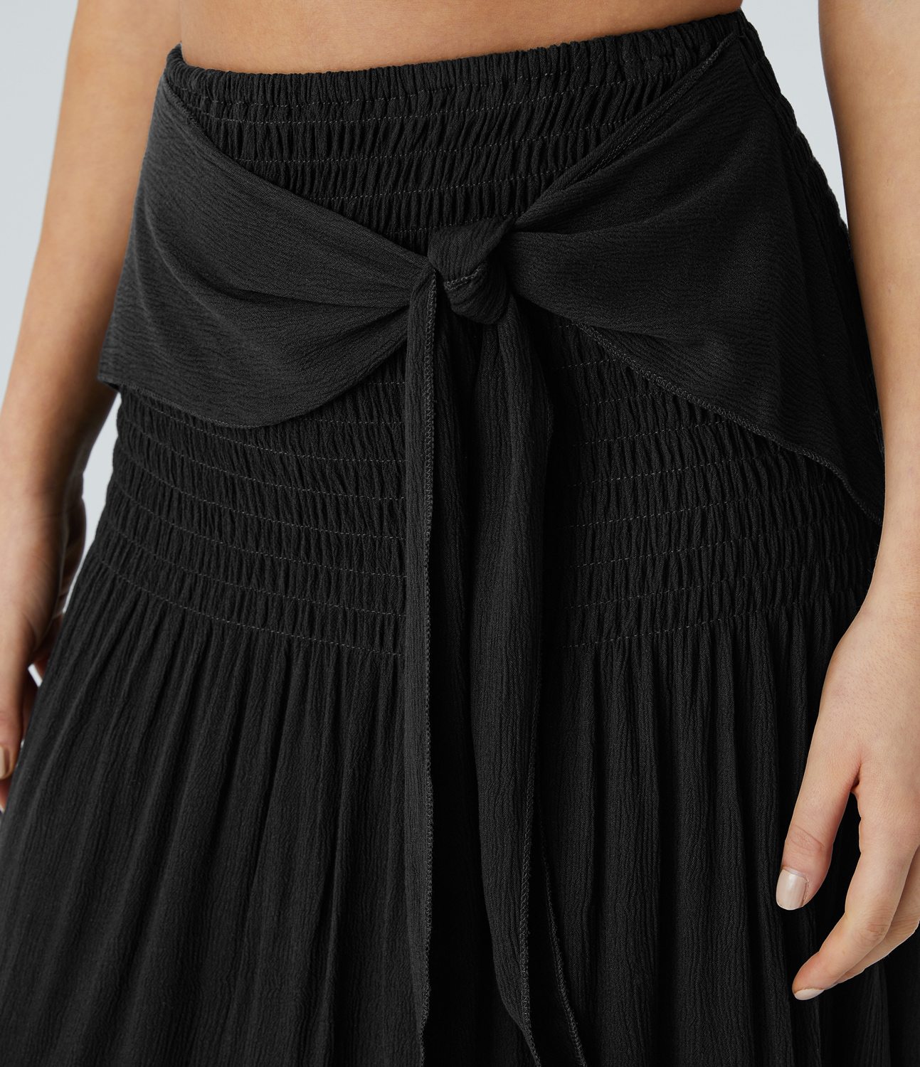 Halara High Waisted Shirred Tie Front Plicated Maxi Resort Skirt  - Black - M(regular) 