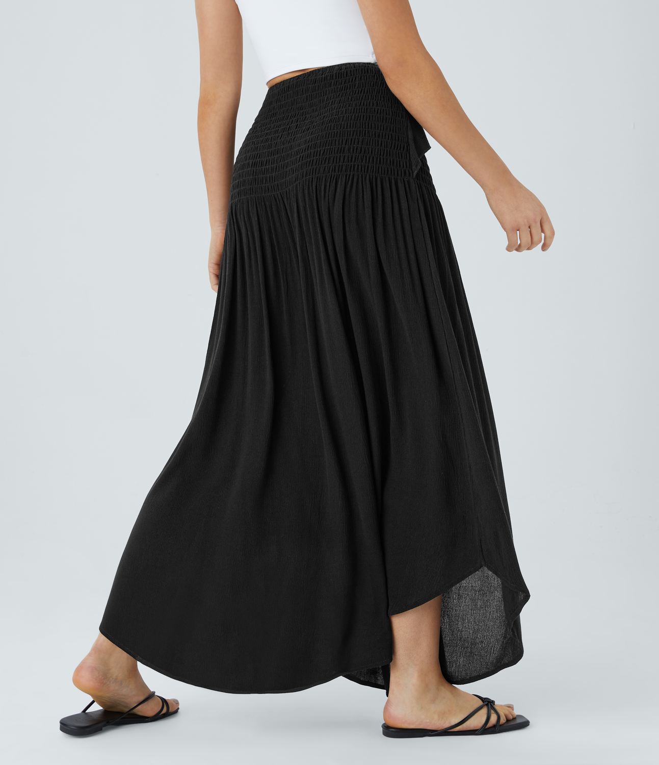 Halara High Waisted Shirred Tie Front Plicated Maxi Resort Skirt  - Black - M(regular) 