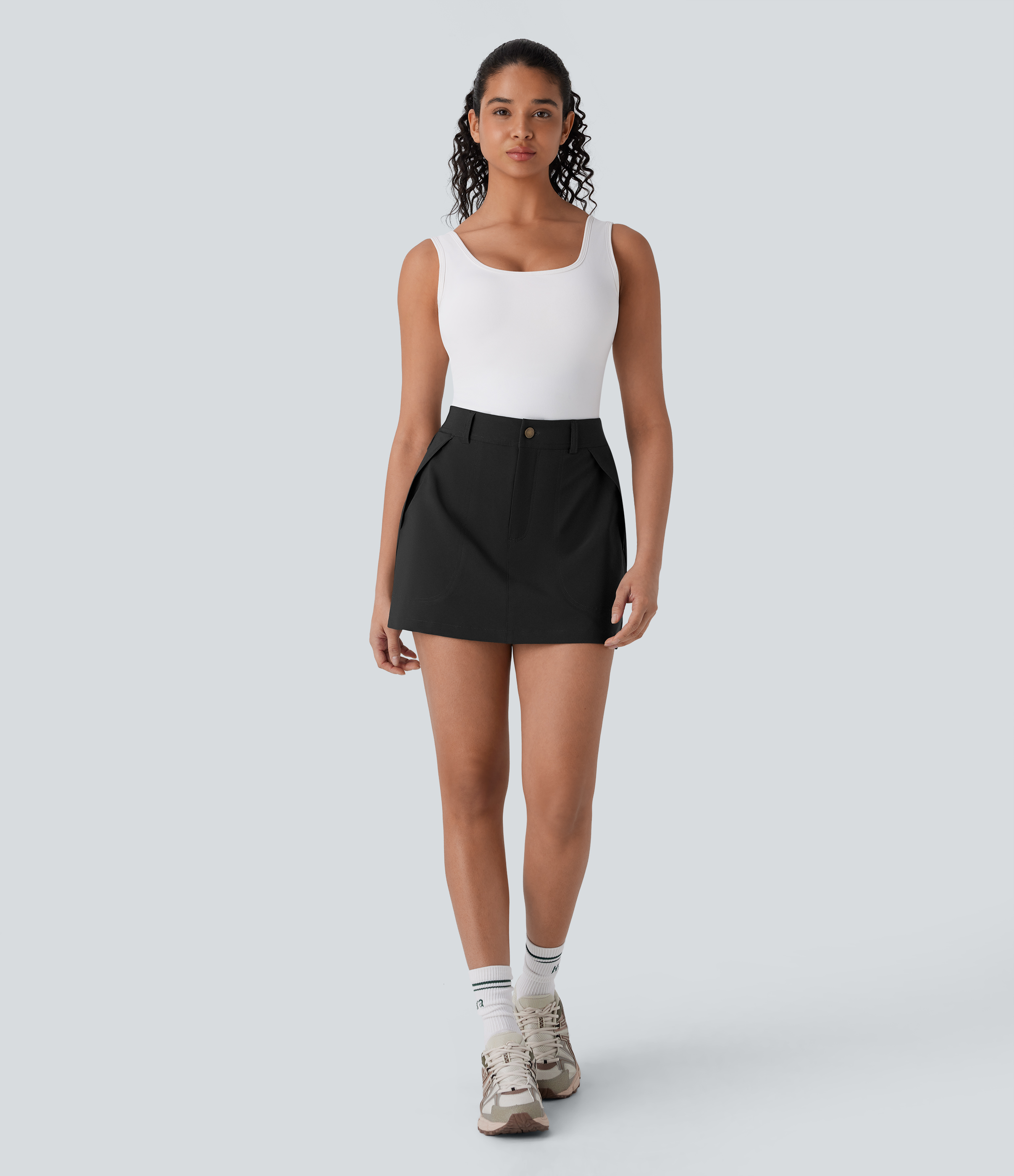 Halara Water Repellent High Waisted Multiple Pockets 2-in-1 Mini Hiking Skirt  - Black - XL(regular) midi skirt a line skirt golfing skirt 