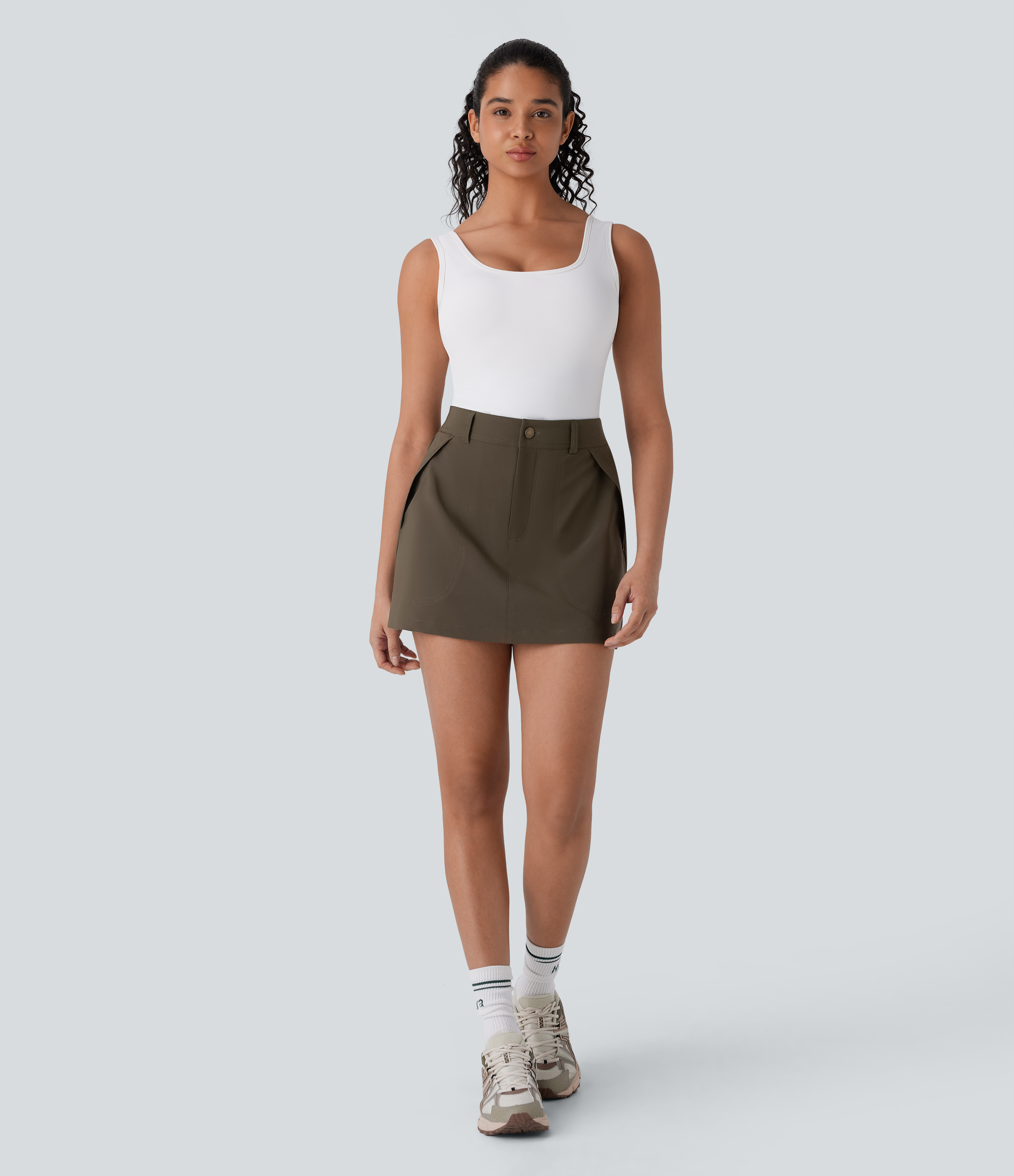 Halara Water Repellent High Waisted Multiple Pockets 2-in-1 Mini Hiking Skirt  - Deep Sage - S(regular) midi skirt a line skirt golfing skirt 