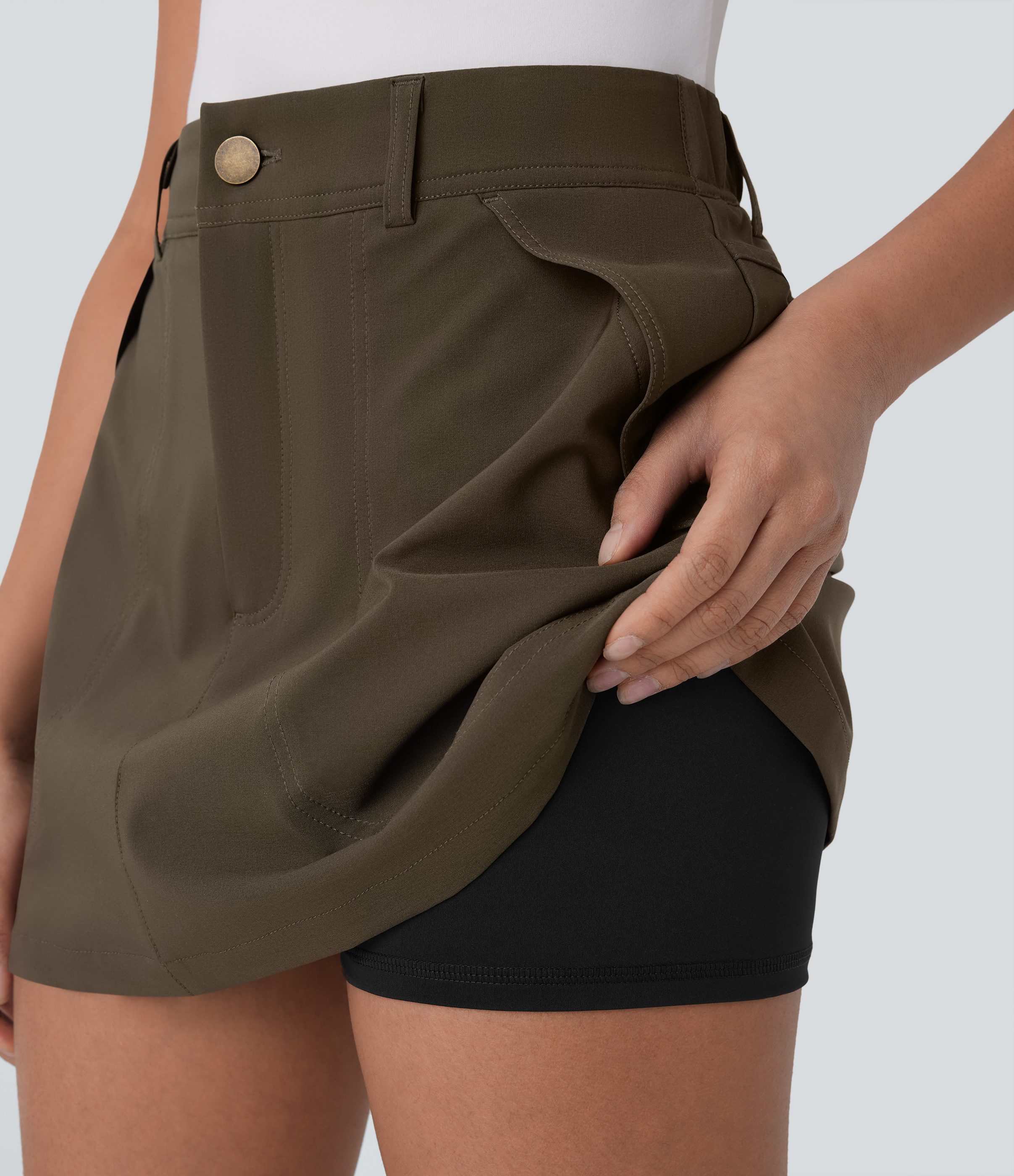 Halara Water Repellent High Waisted Multiple Pockets 2-in-1 Mini Hiking Skirt  - Deep Sage - S(regular) midi skirt a line skirt golfing skirt 