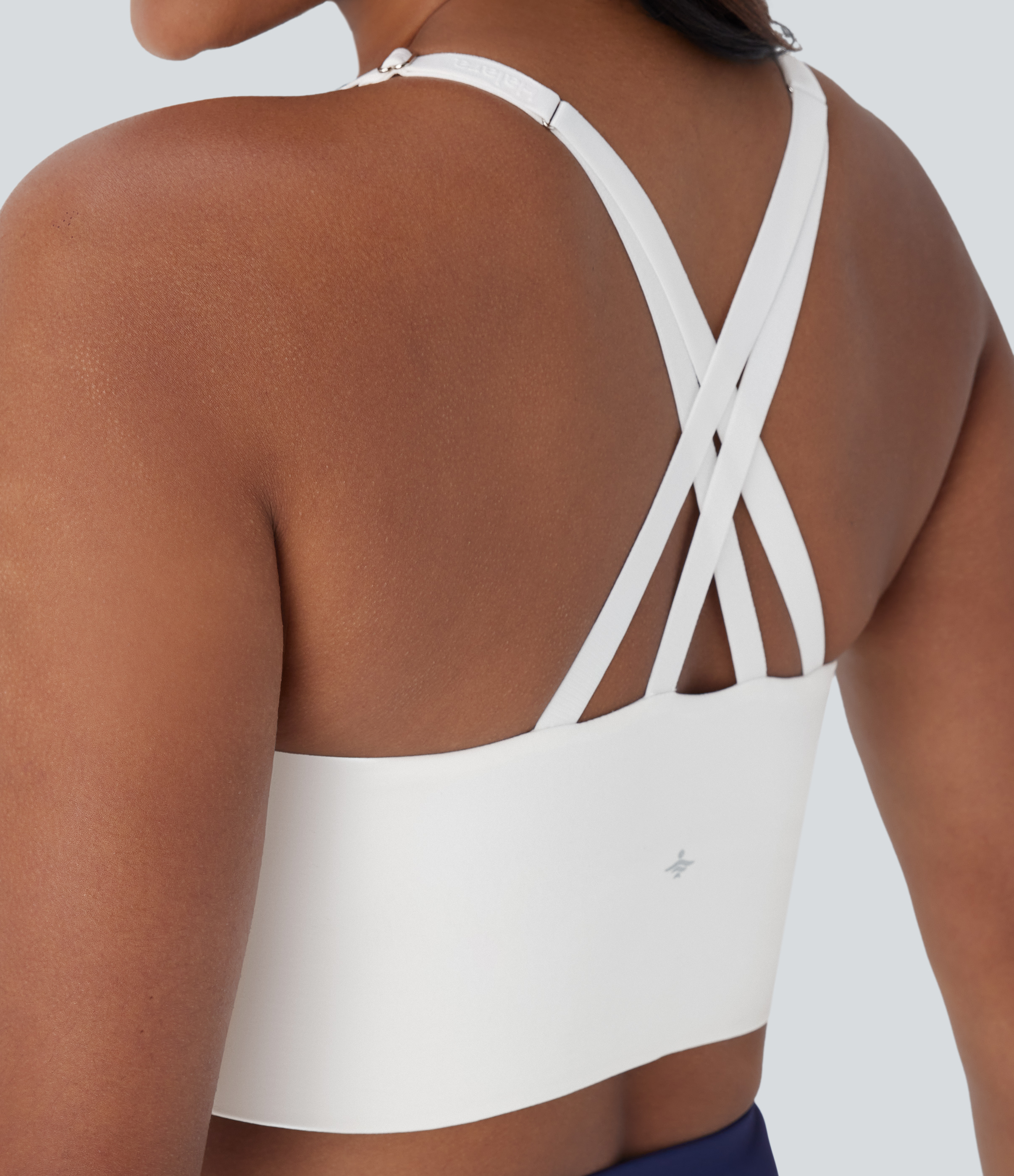 Halara Softlyzeroв„ў Low Support Backless Crisscross Adjustable Strap Zipper Yoga Sports Bra-UPF50+  - White - L push up bra strapless bra 