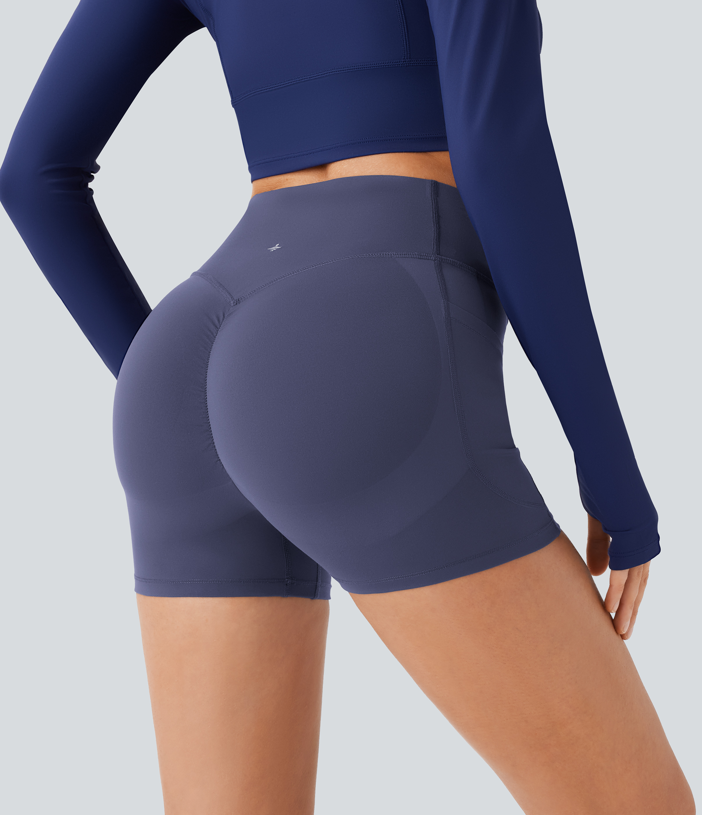 Halara SoCinched High Waisted Scrunch Butt Lifting Tummy Control Side Pocket Shaping Workout UltraSculpt Biker Shorts 3``  - Mood Indigo - S 