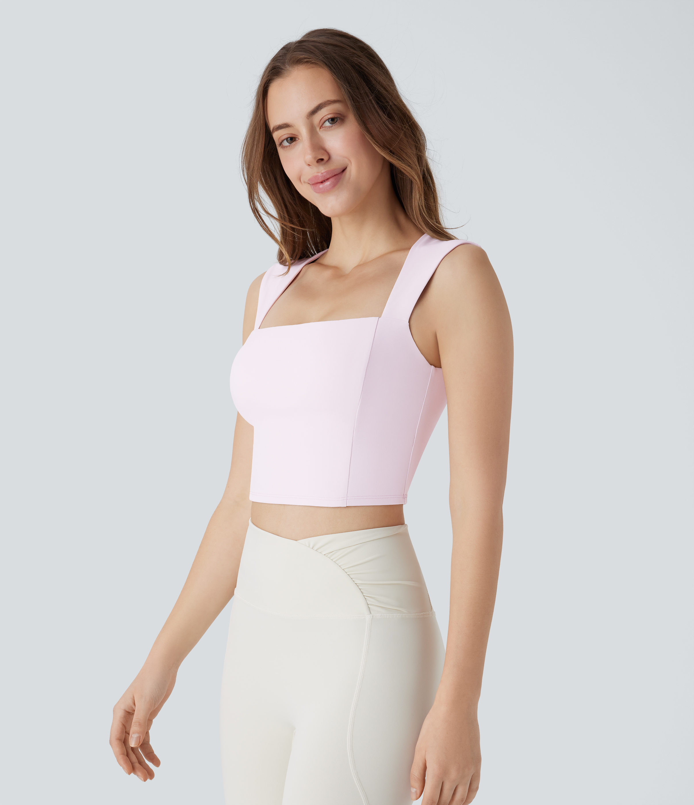 Halara Softlyzeroв„ў Airy Square Neck Cropped Cool Touch Pickleball Tank Top-UPF50+ Tank Top - Chiffon White - S golf tops halter top 