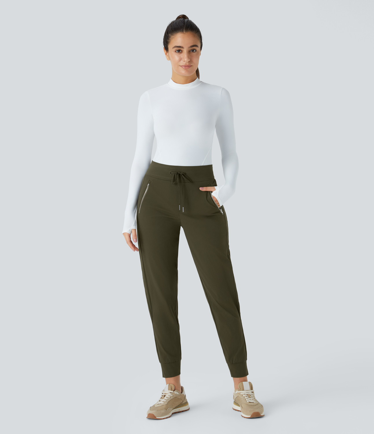 Halara Wear-Resistant Mid Rise Drawstring Side Zipper Pocket Casual Joggers  - Twilight Green - S(regular) 