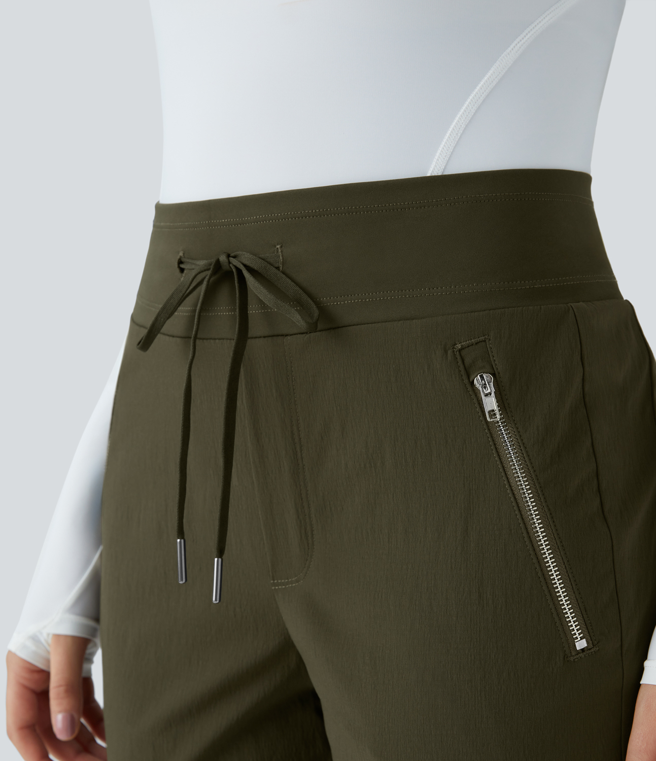 Halara Wear-Resistant Mid Rise Drawstring Side Zipper Pocket Casual Joggers  - Twilight Green - S(regular) 