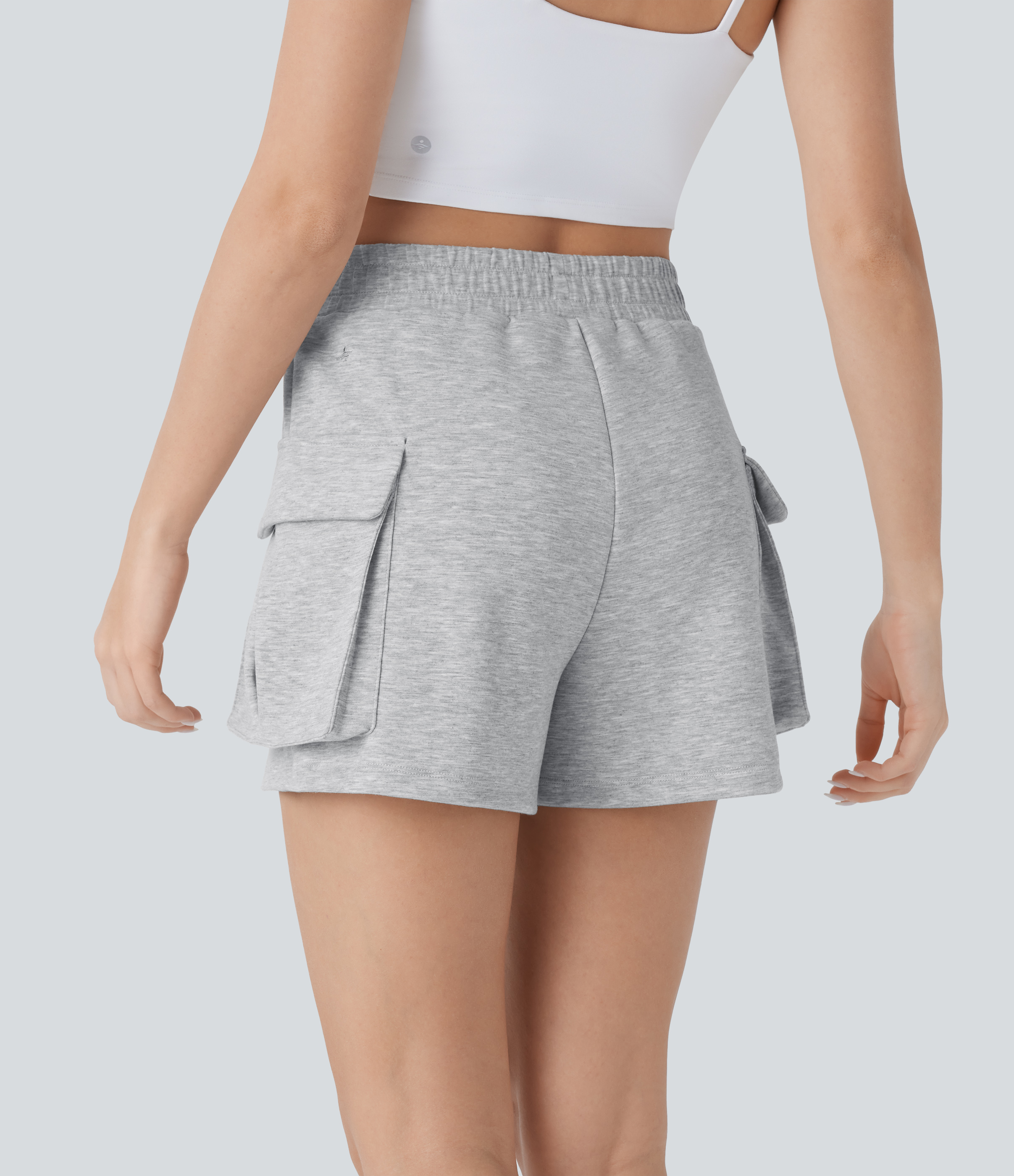 Halara High Waisted Flap Pocket Yoga Cargo Shorts Gym Short - Fog Gray - XS booty shorts compression shorts yoga shorts 