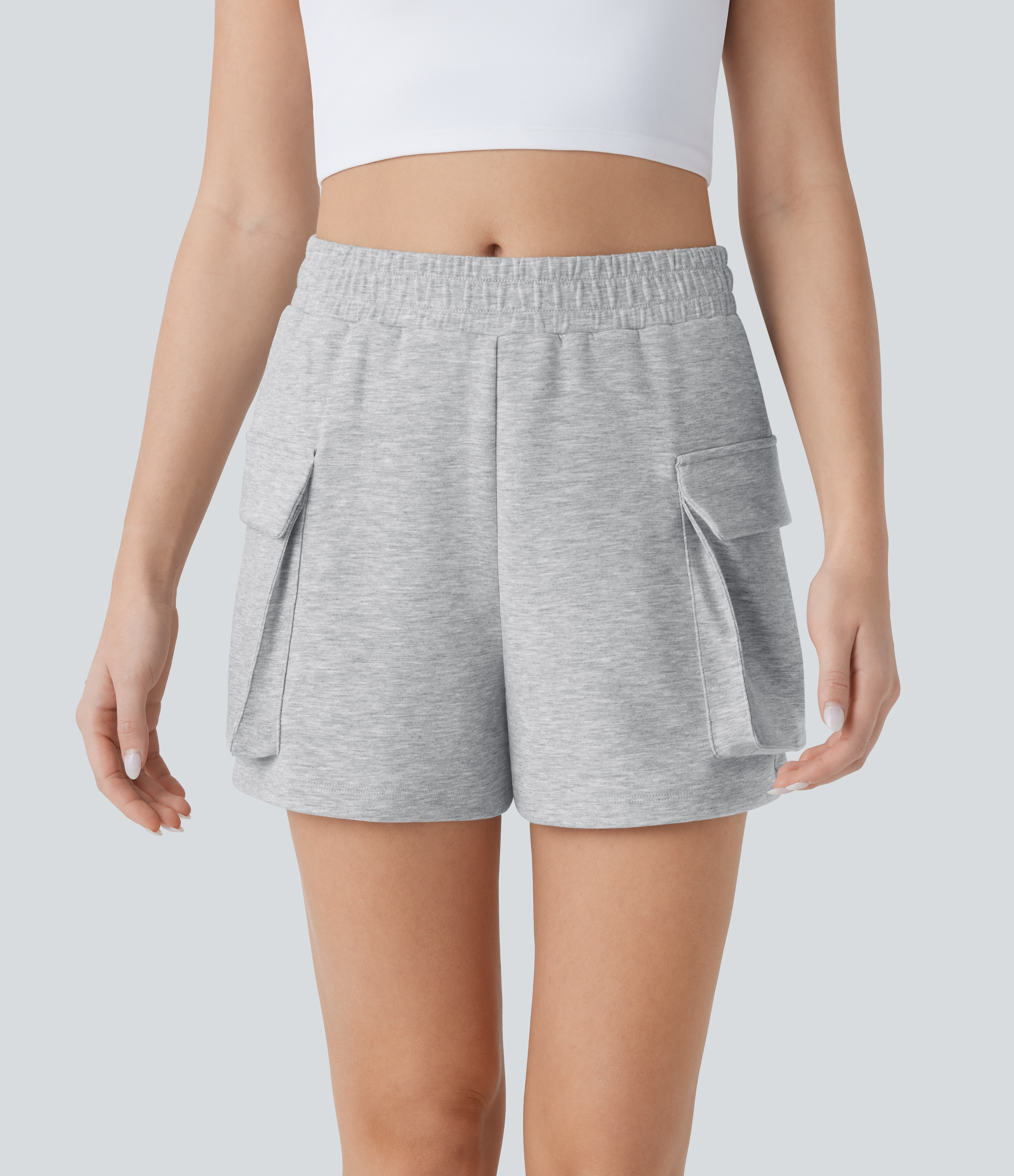 Halara High Waisted Flap Pocket Yoga Cargo Shorts Gym Short - Fog Gray - XS booty shorts compression shorts yoga shorts 