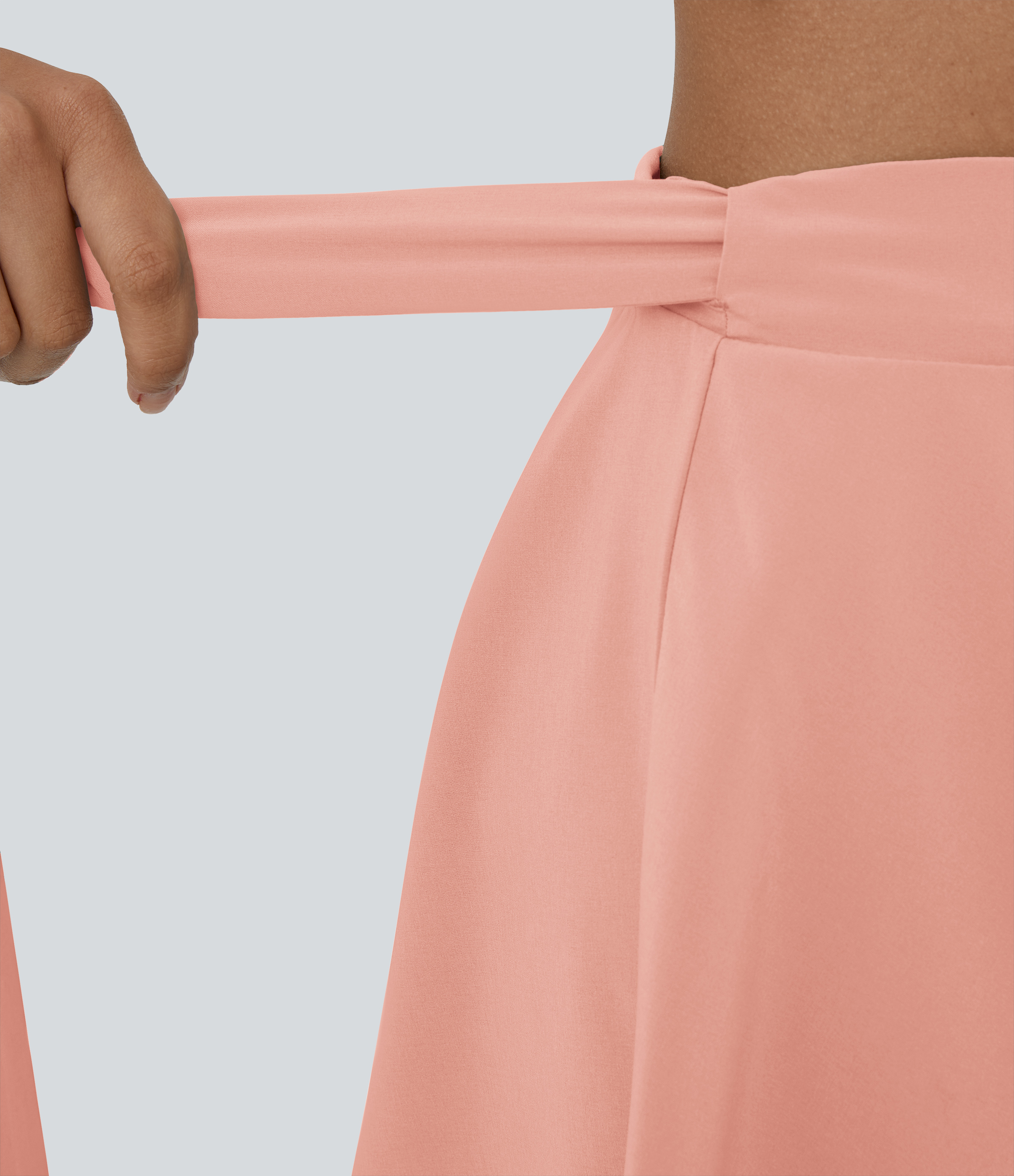 Halara Breezefulв„ў High Waisted Tie Side 2-in-1 Side Pocket Flowy Micro Mini Flare Quick Dry Casual Skirt  - Peach Melba - L(regular) 