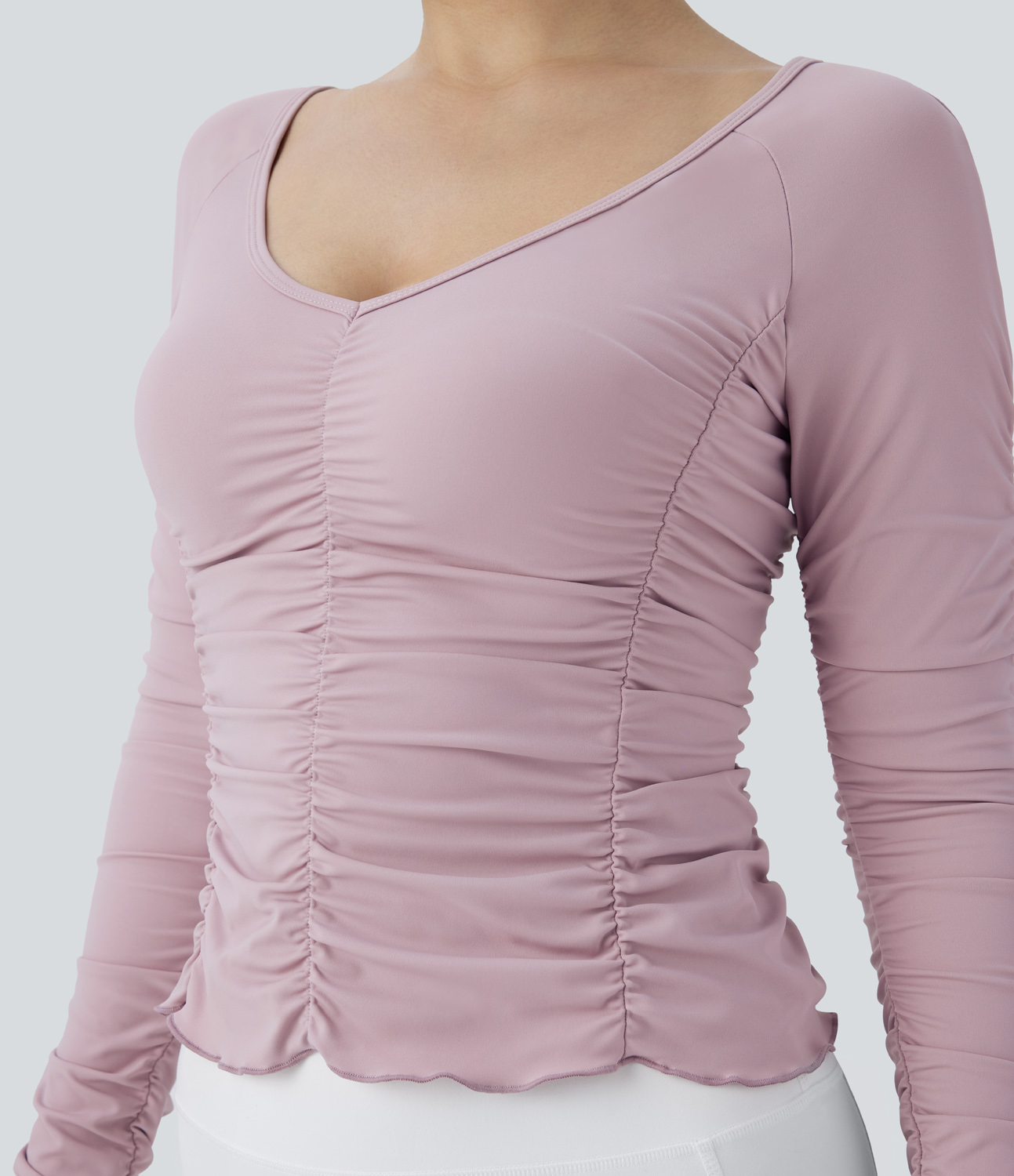 Halara V Neck Long Sleeve Ruched Yoga Sports Top  - Pink Purple - XS 