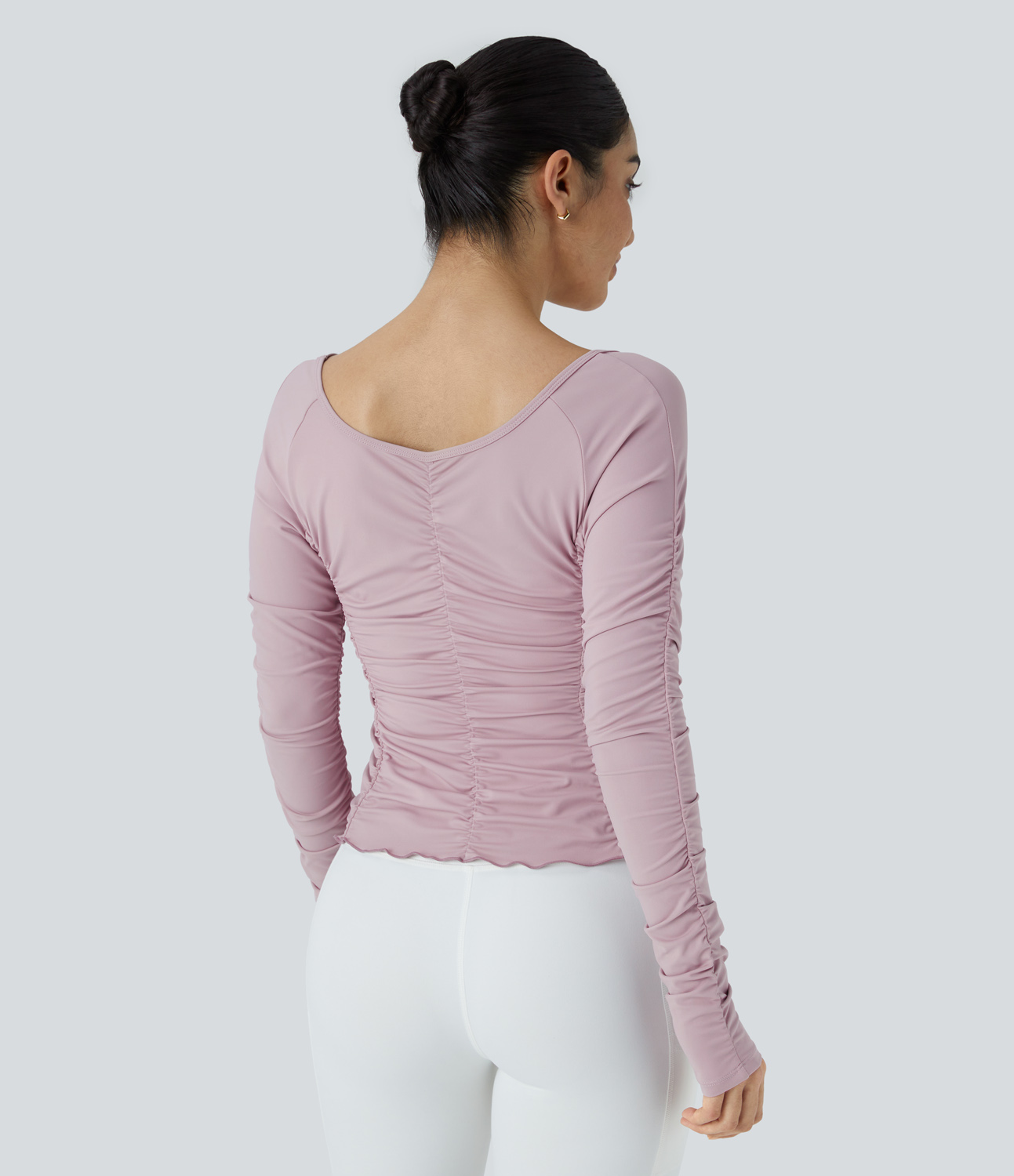 Halara V Neck Long Sleeve Ruched Yoga Sports Top  - Pink Purple - XS 