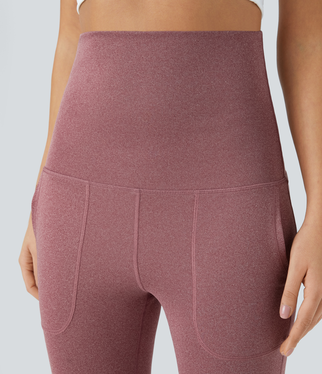 Halara Super High Waisted Foldover Pocket Full Length Flare Leggings  - Mottled Begonia - M gym leggings leggings with pockets 