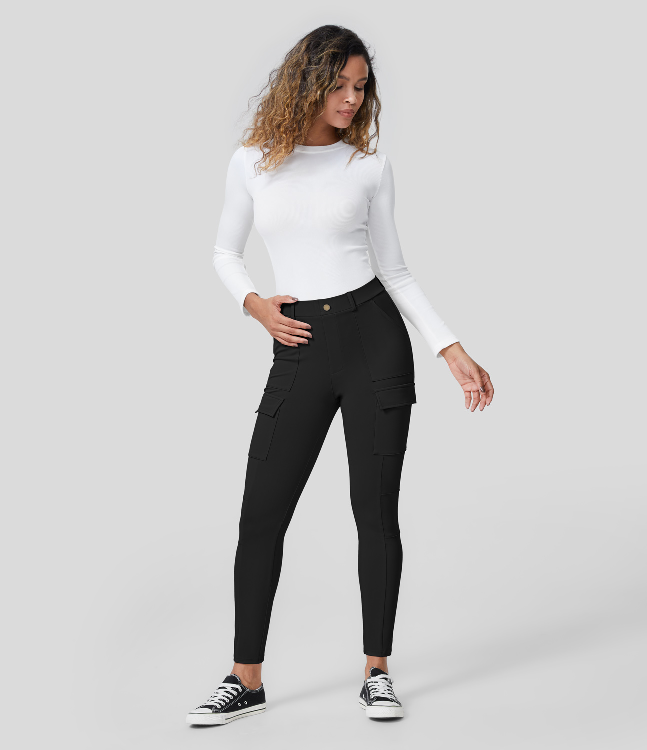 Halara Softlyzeroв„ў Eco High Waisted Multiple Pockets Skinny Work Pants  - Black - L(regular) 